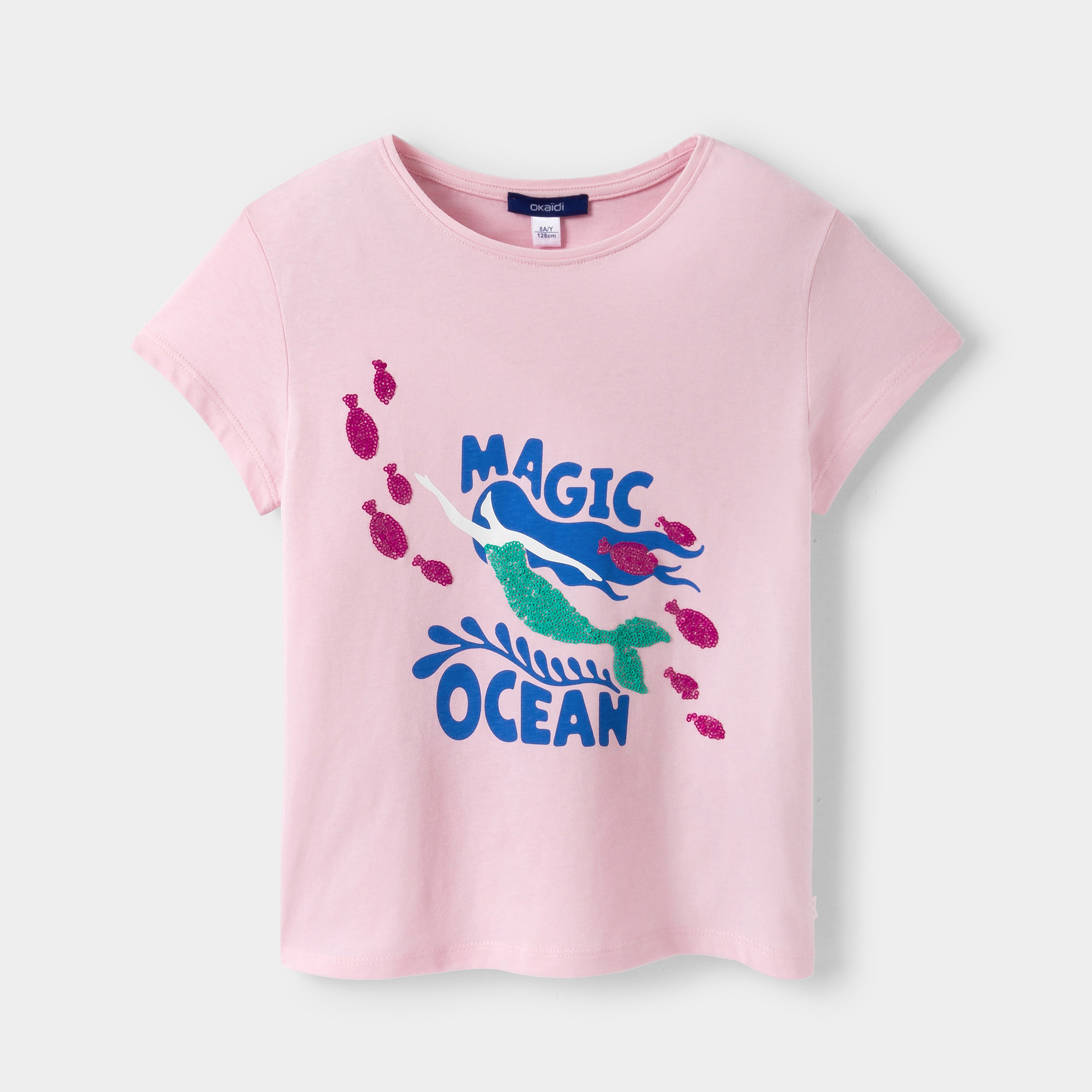 T-shirt sirène rose fille - Rose clair