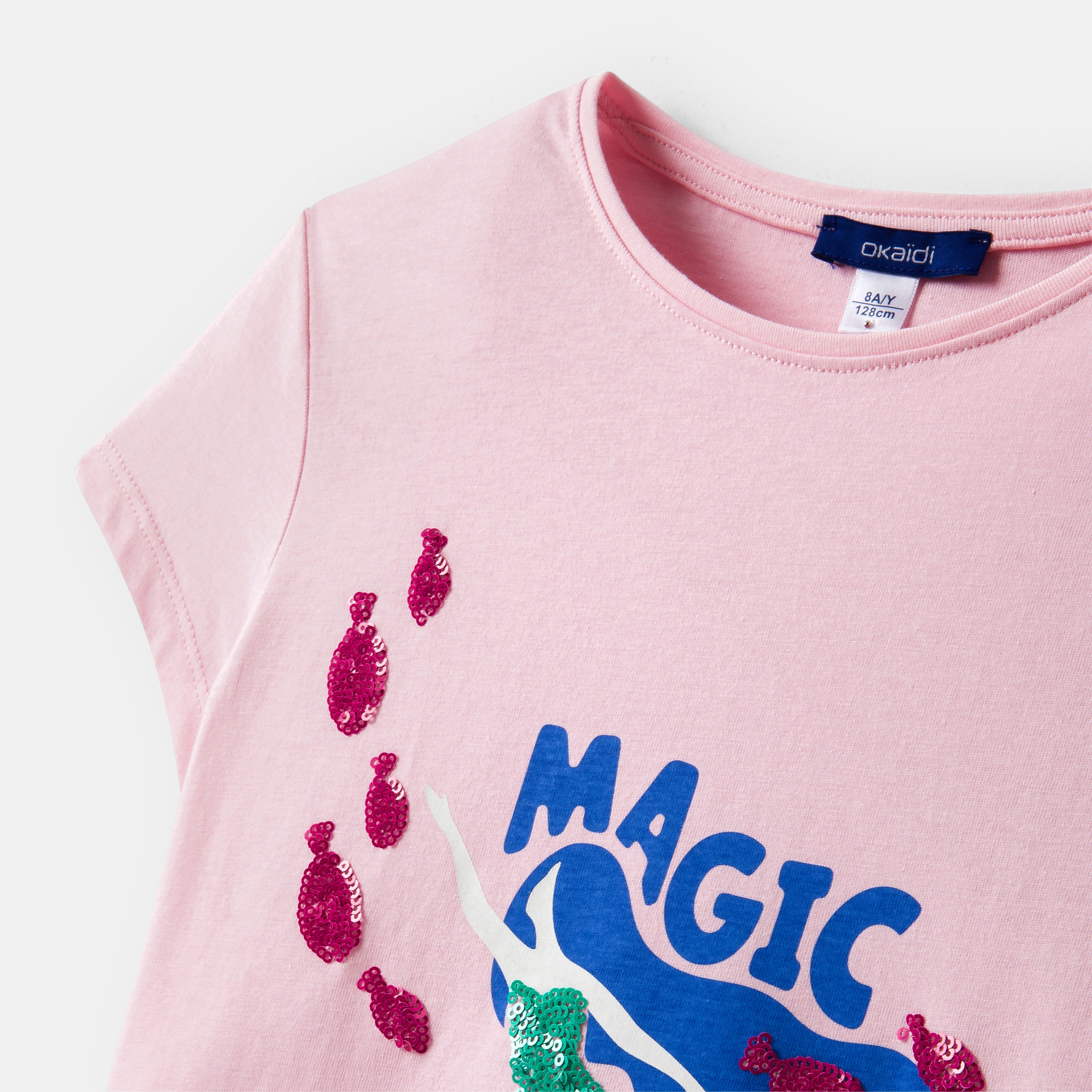 T-shirt sirène rose fille - Rose clair