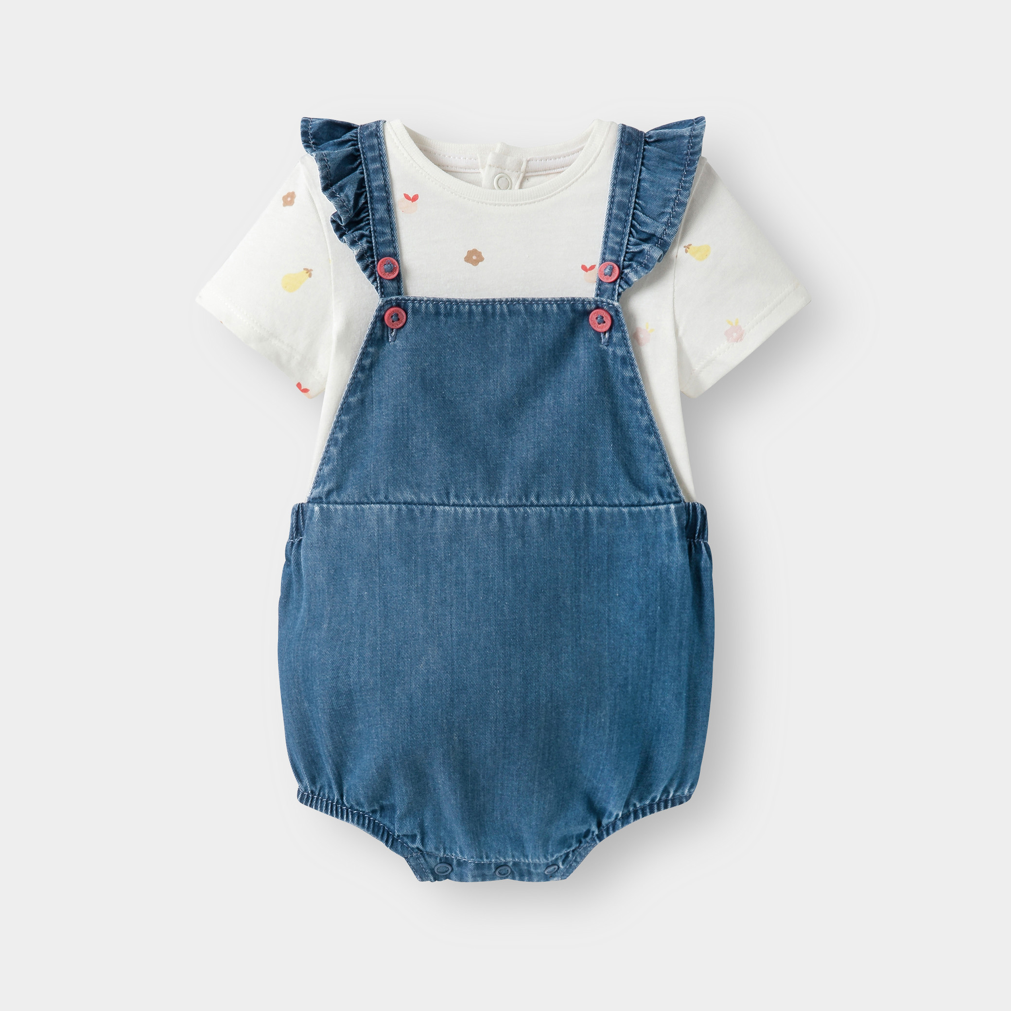 Barboteuse en jean et body bleu bébé fille - Denim bleu