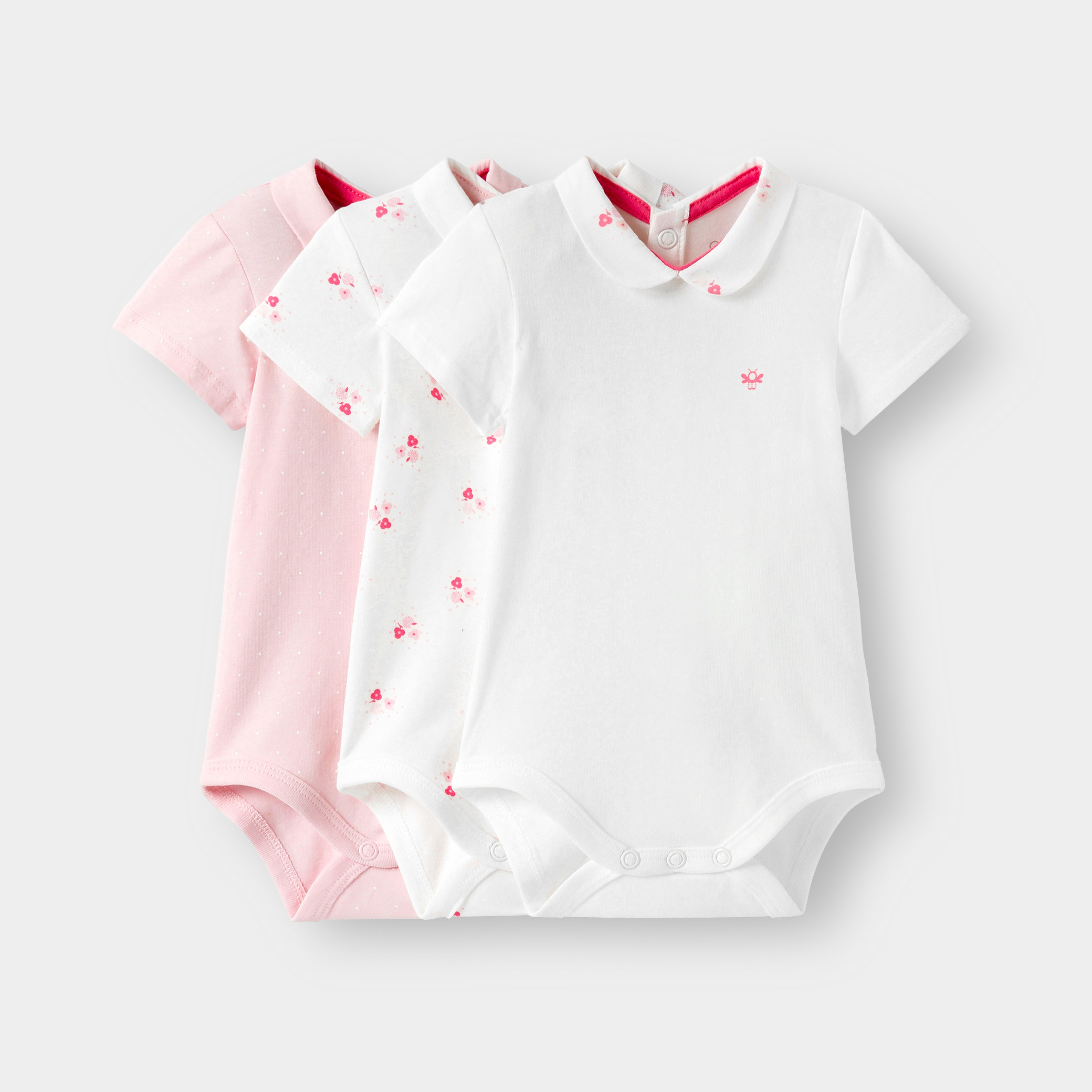 Body manches courtes rose bébé fille (lot de 3) - rose