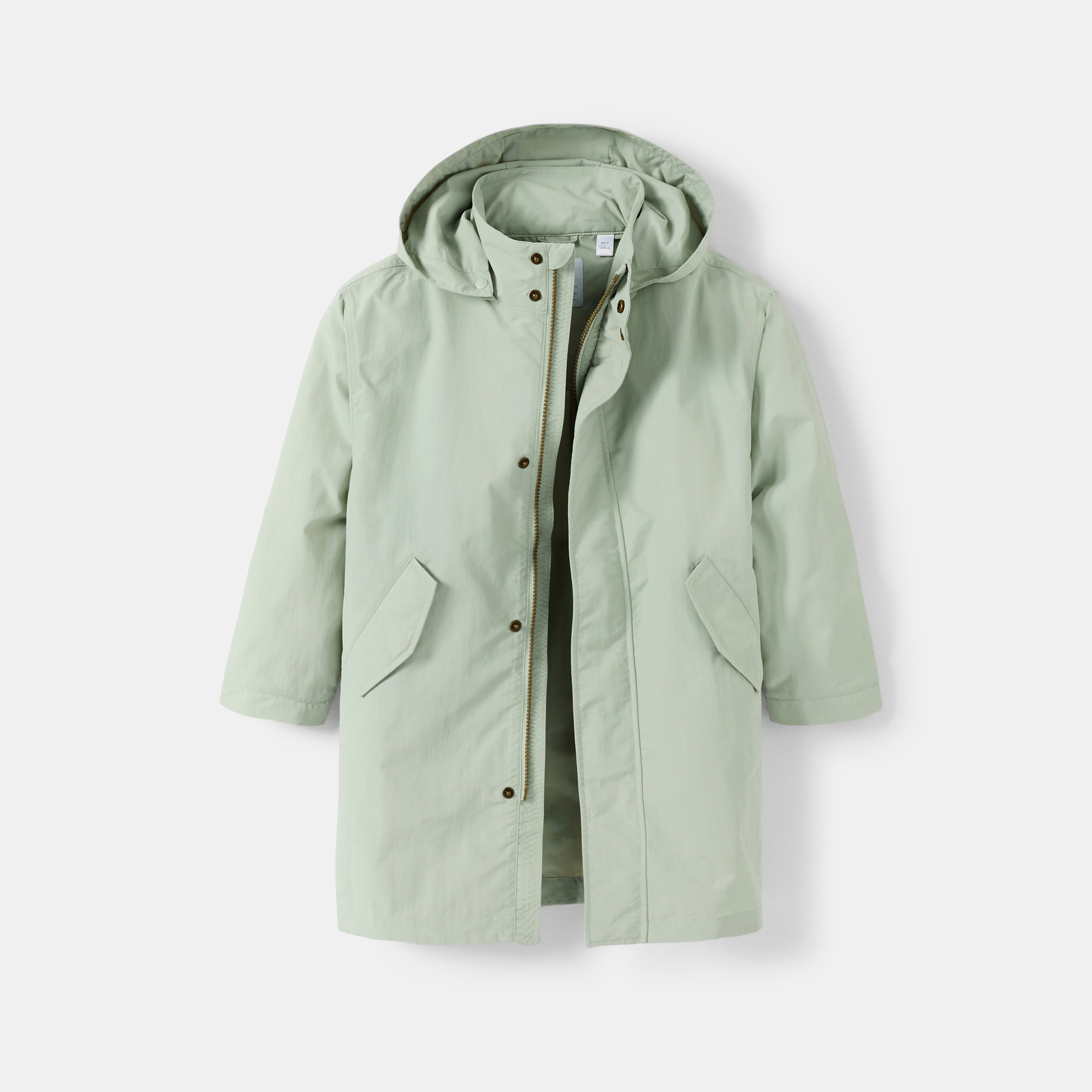 Parka à capuche vert fille - Gris écume