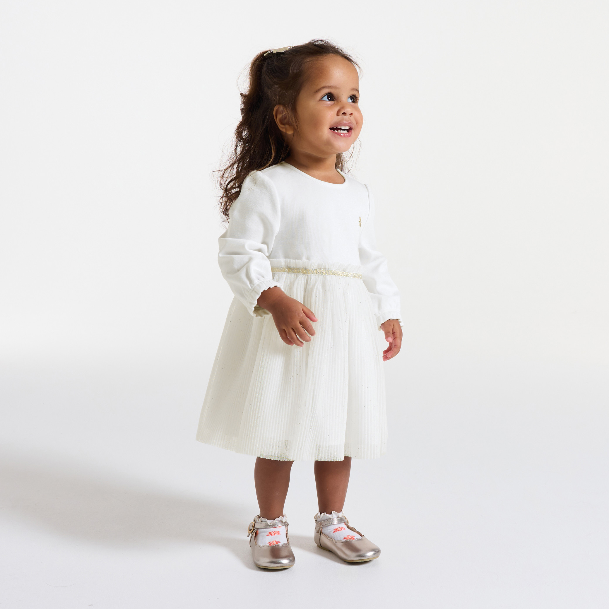Robe chic bi-matière blanche bébé fille - Blanc