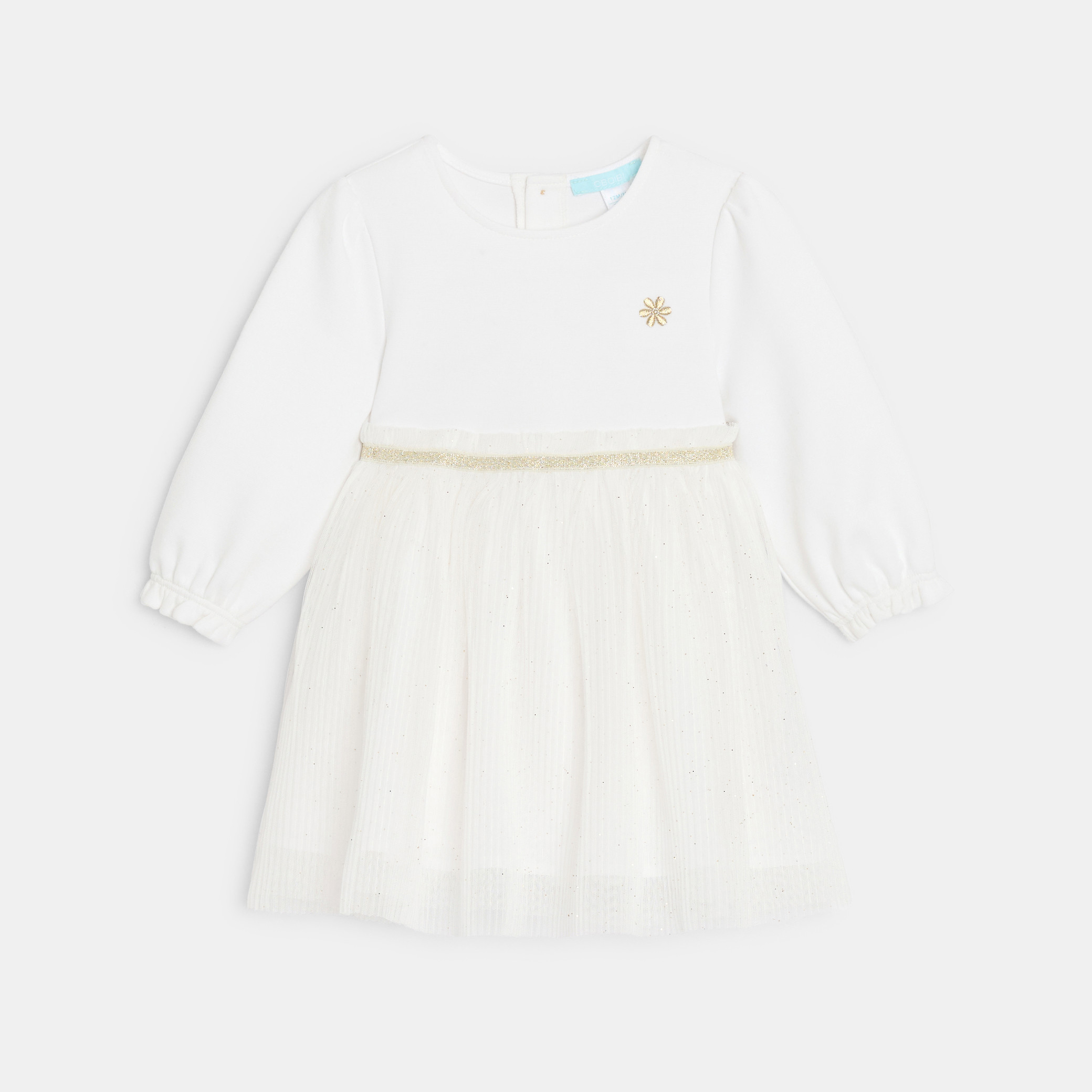 Robe chic bi-matière blanche bébé fille - Blanc