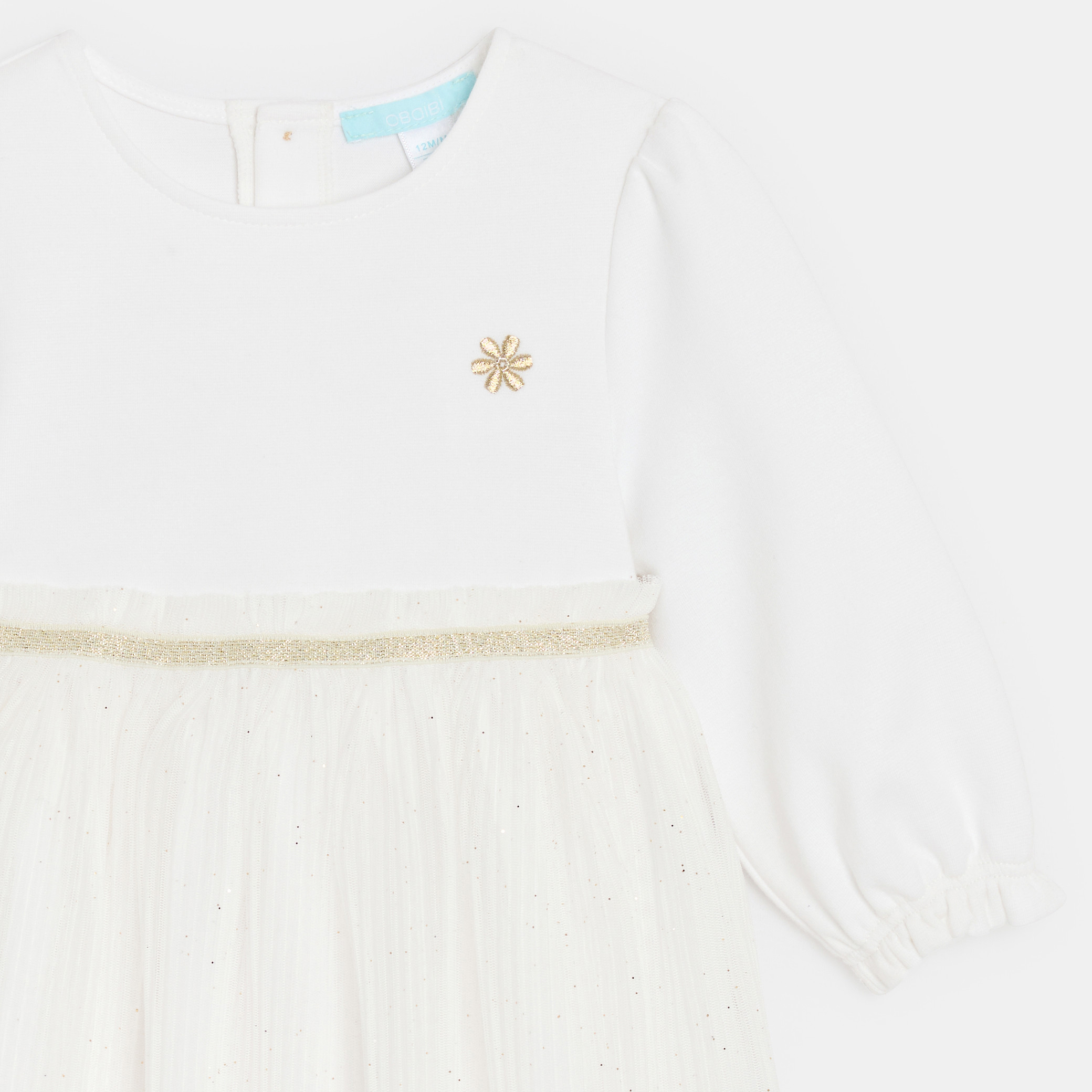 Robe chic bi-matière blanche bébé fille - Blanc