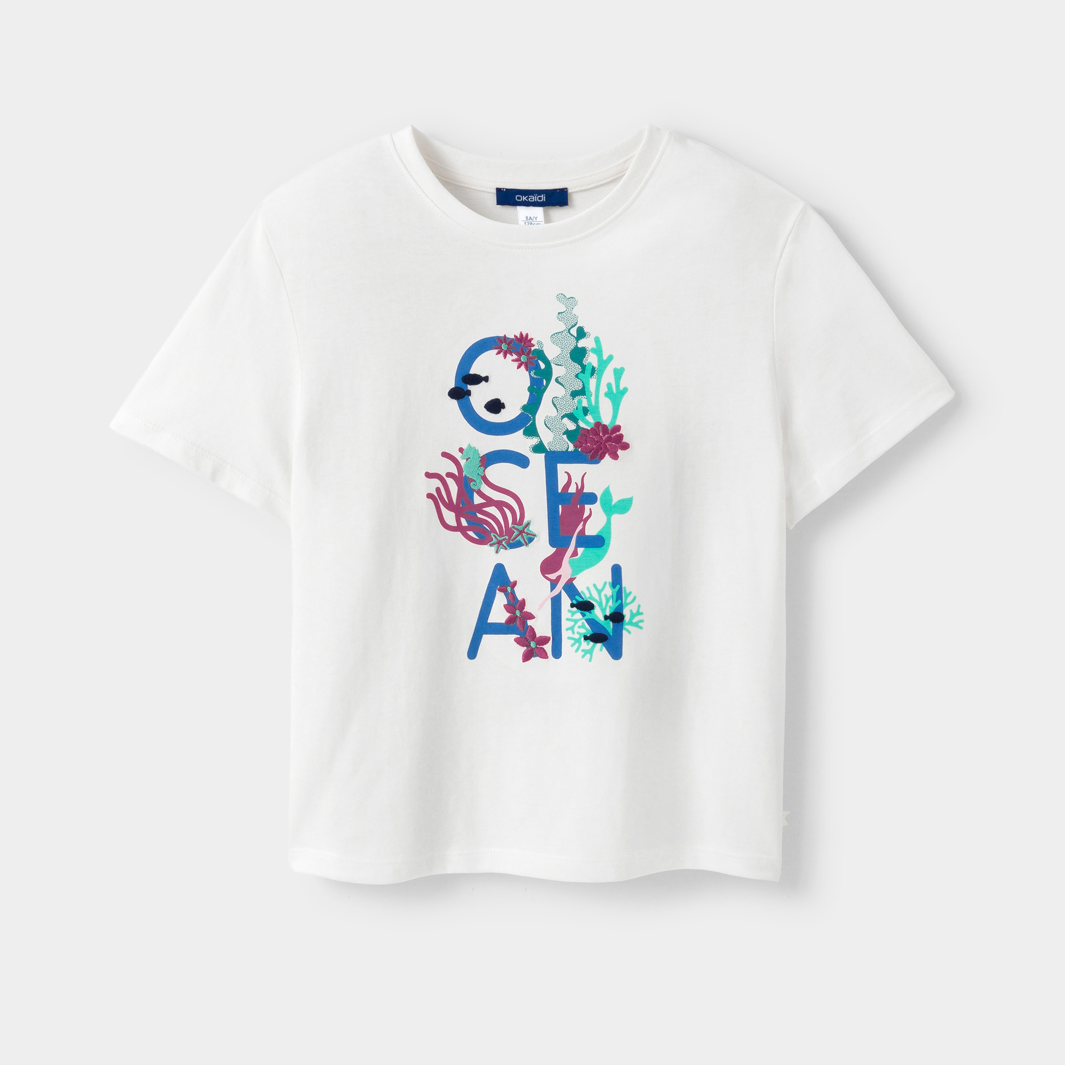 T-shirt océan blanc fille - Blanc écru