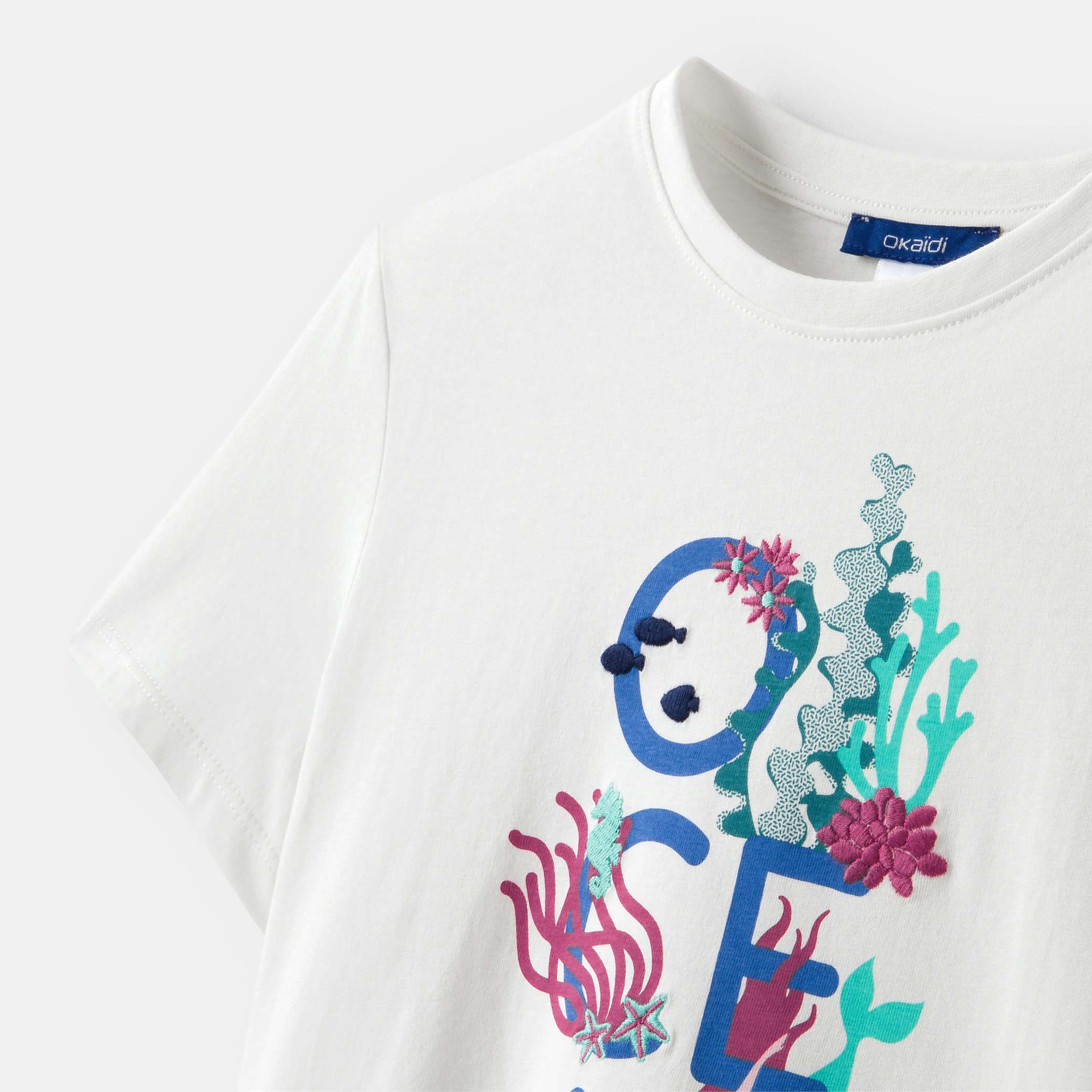 T-shirt océan blanc fille - Blanc écru