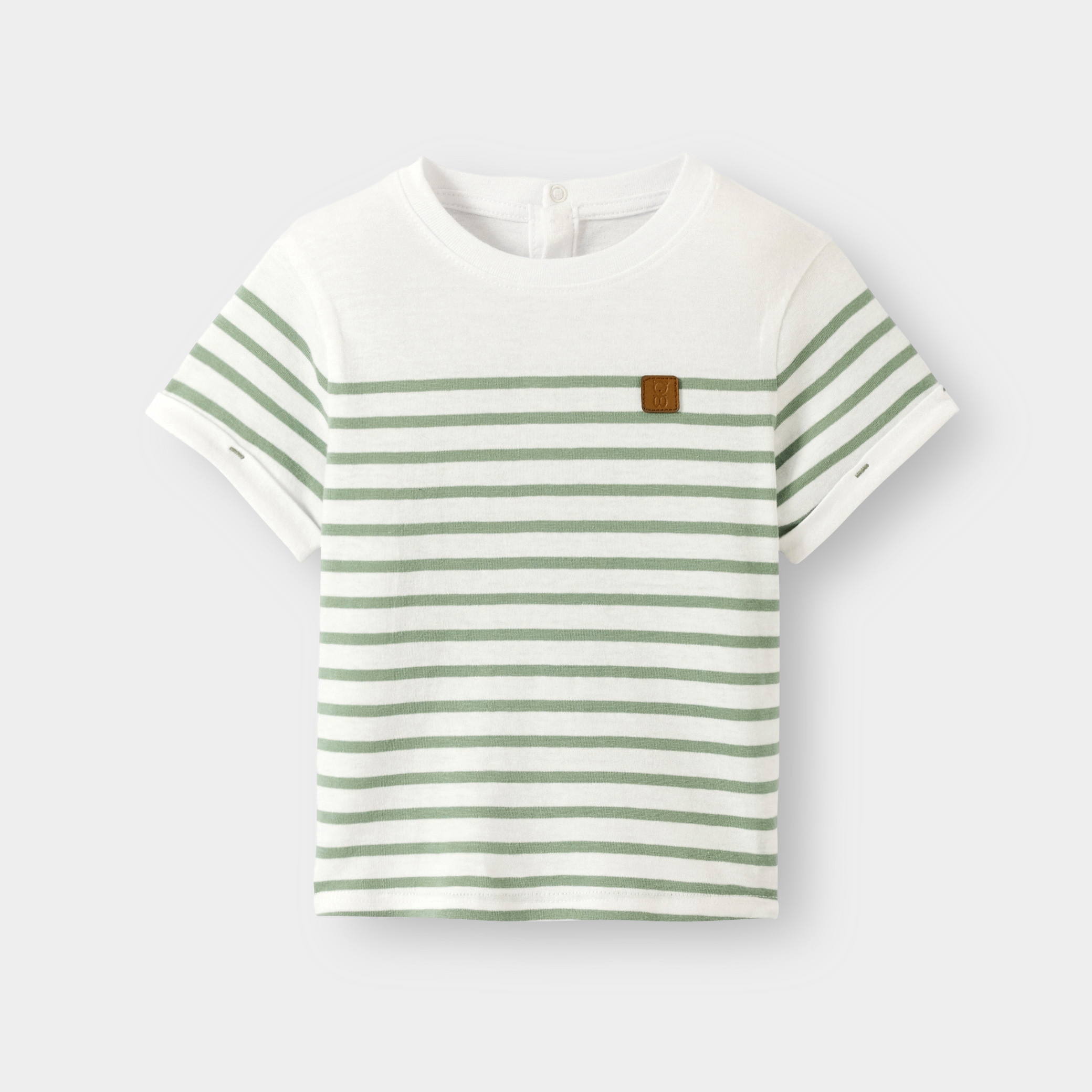 T-shirt rayé marinière bleu marine bébé garçon - Vert olivier