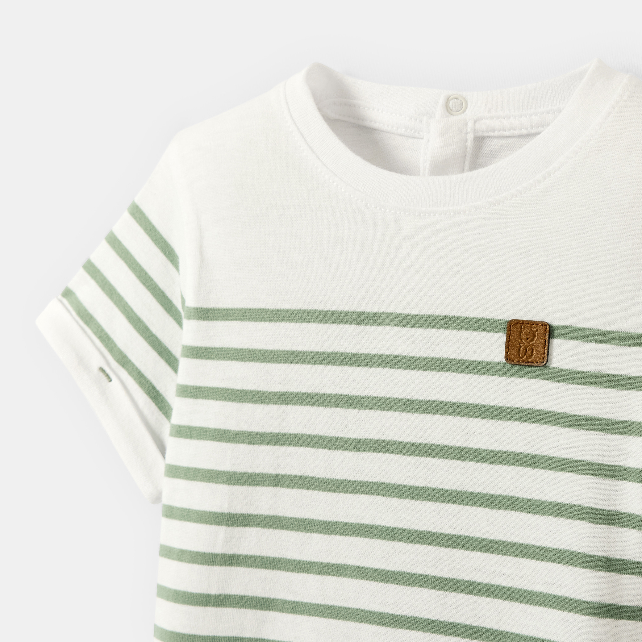 T-shirt rayé marinière bleu marine bébé garçon - Vert olivier