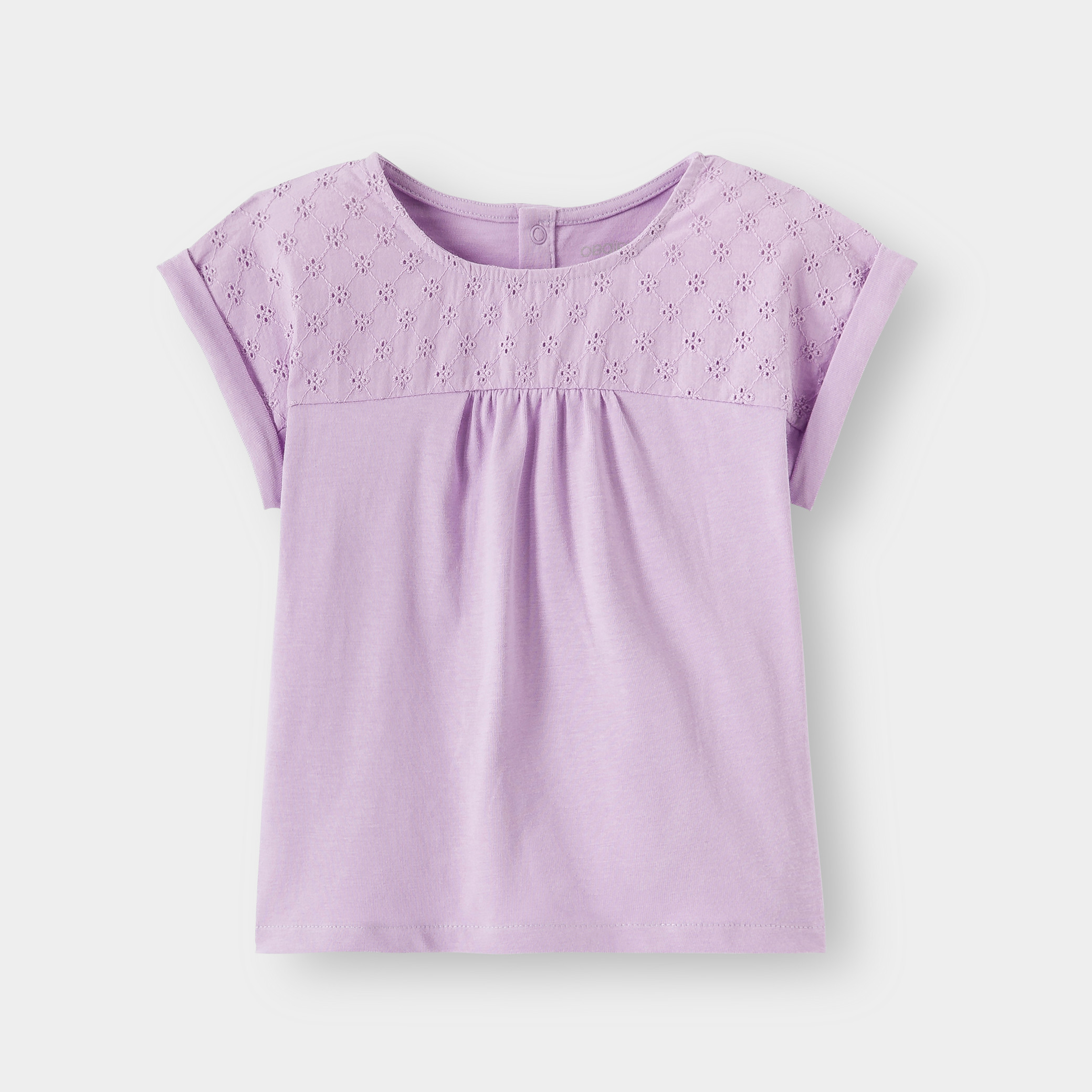 T-shirt bi-matière broderie anglaise violet bébé fille - Violet Iris