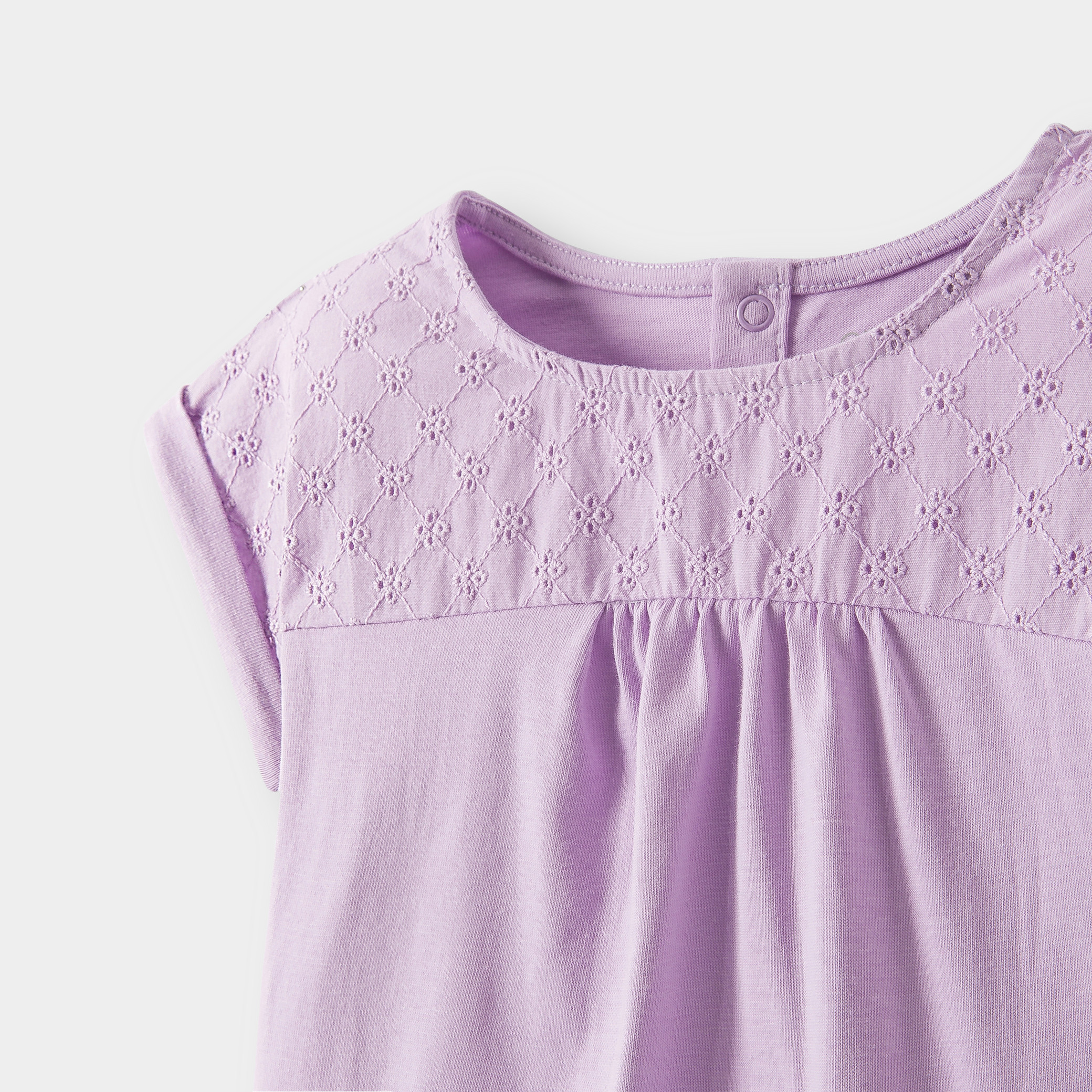 T-shirt bi-matière broderie anglaise vert turquoise bébé fille - Violet Iris