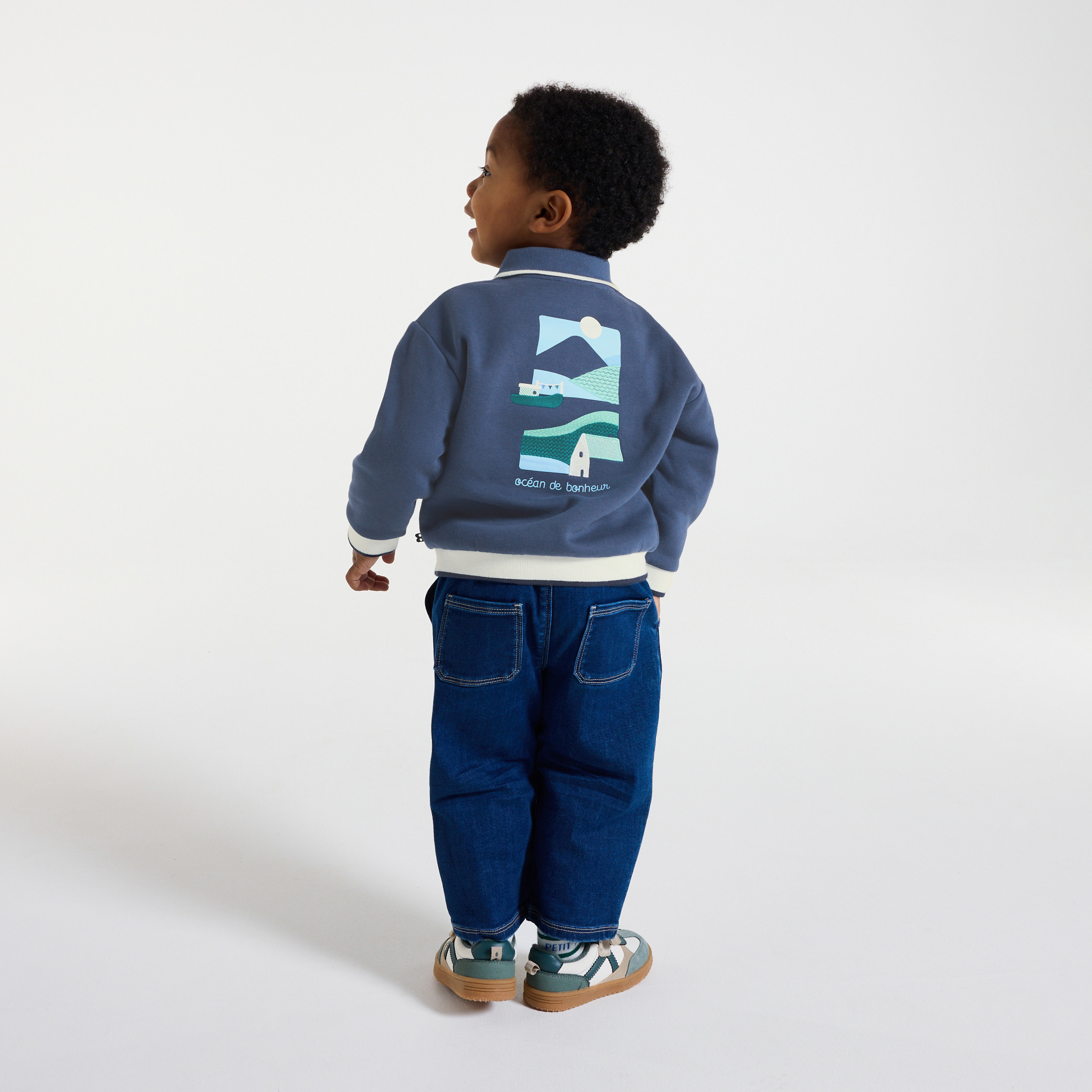 Sweat bleu à col polo bébé garçon - Bleu Encre