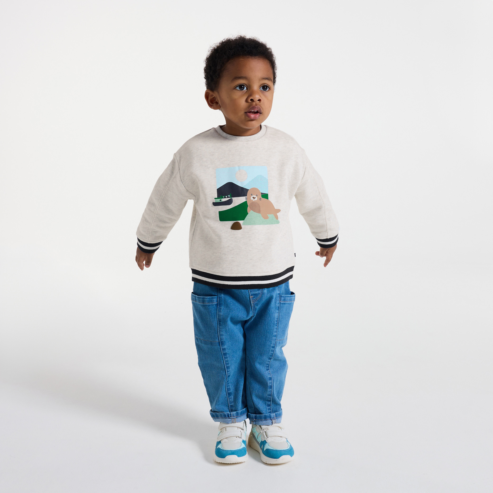 Sweat gris motif animalier bébé garçon - Gris Chiné Clair