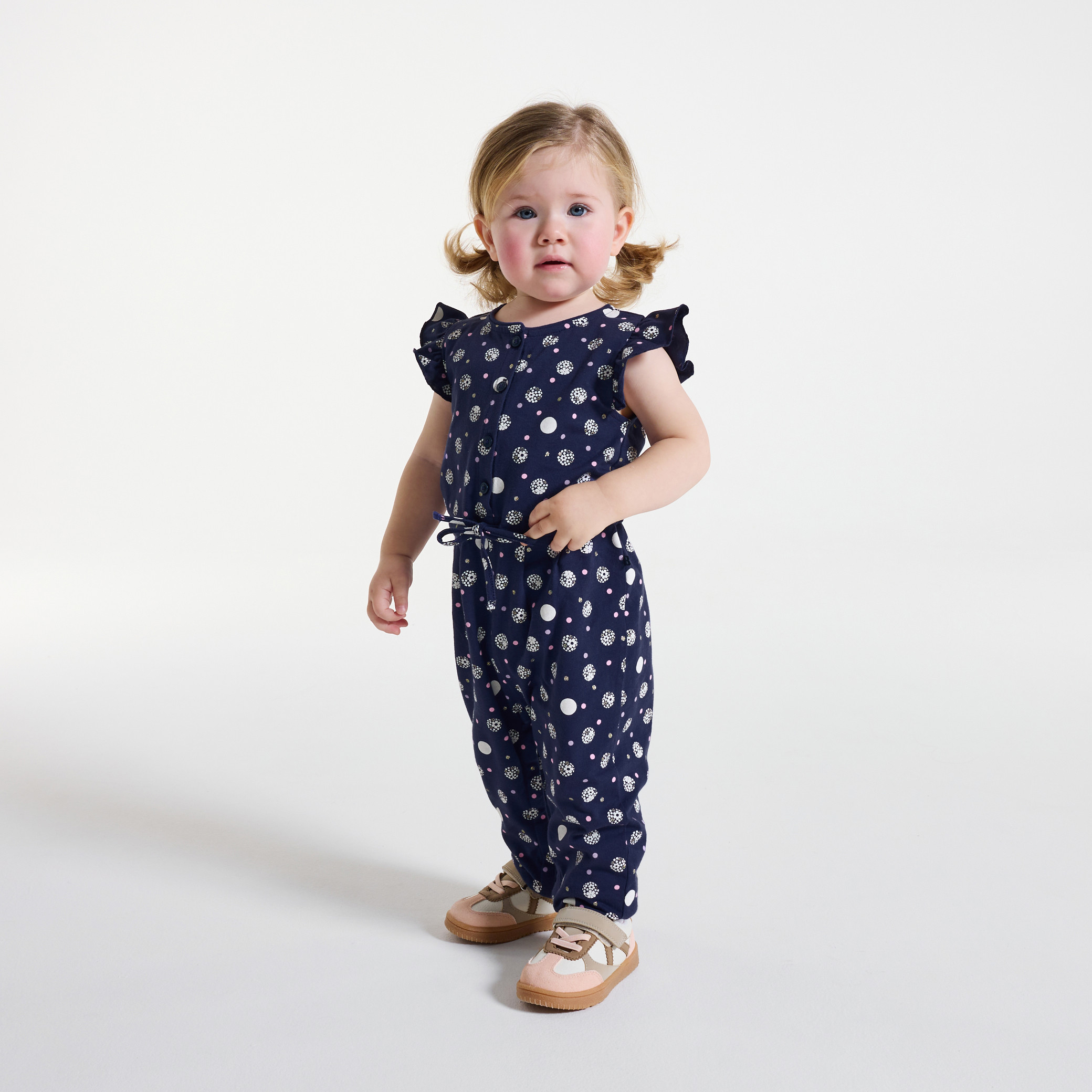 Combinaison longue fleurie bleu marine bébé fille - Bleu navy