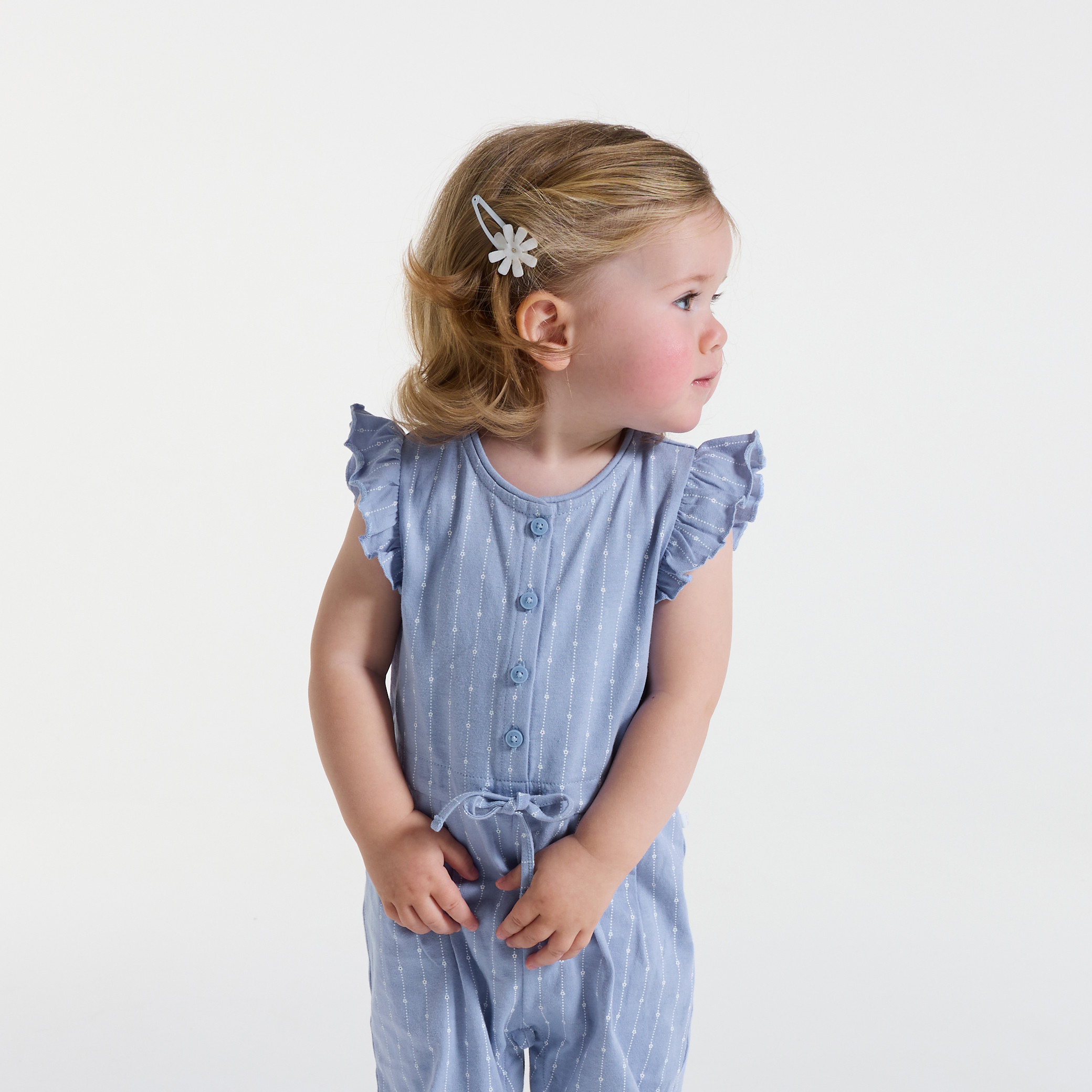 Combinaison longue fleurie bleu marine bébé fille - Rayures bleu