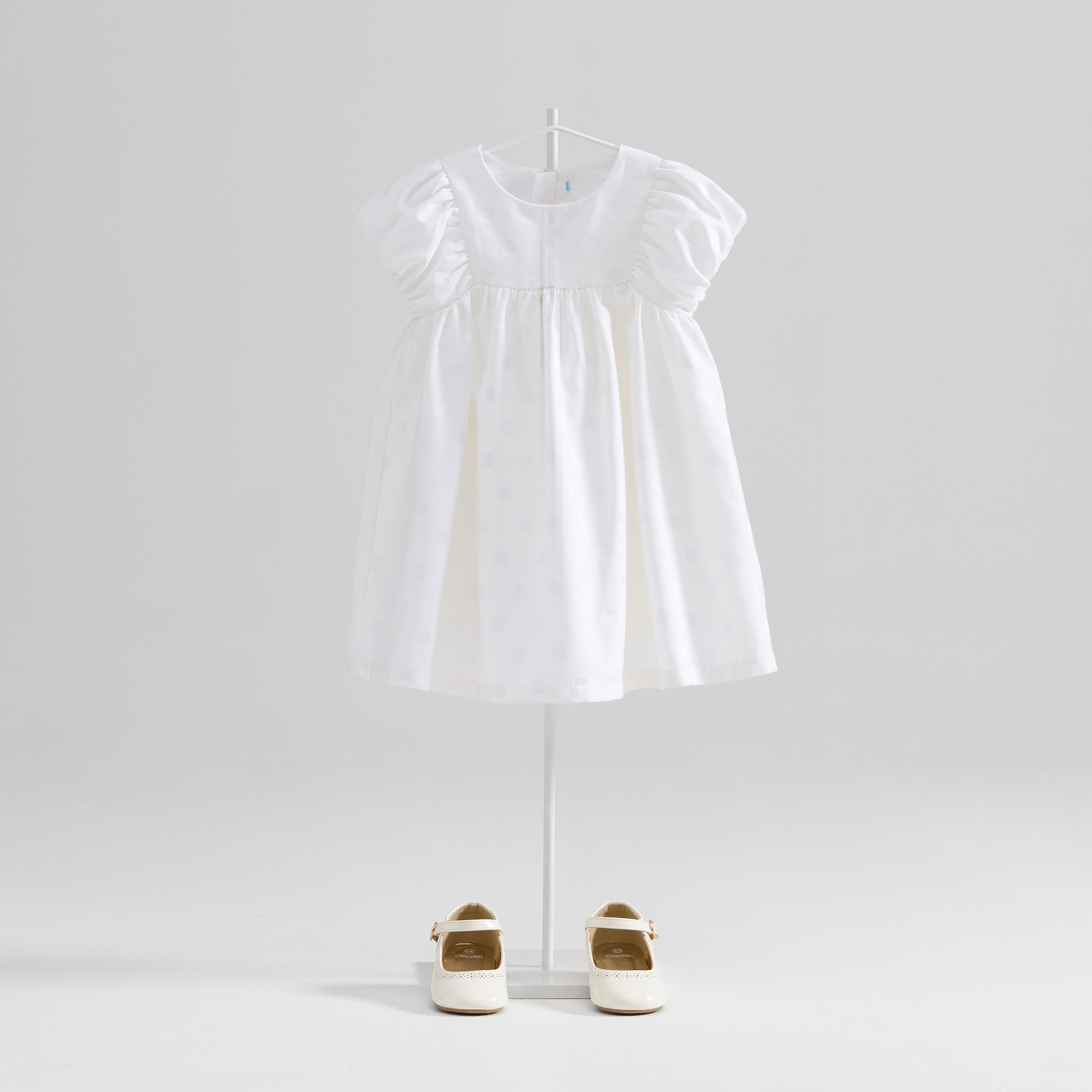 Robe bleu marine à pois bébé fille - Blanc