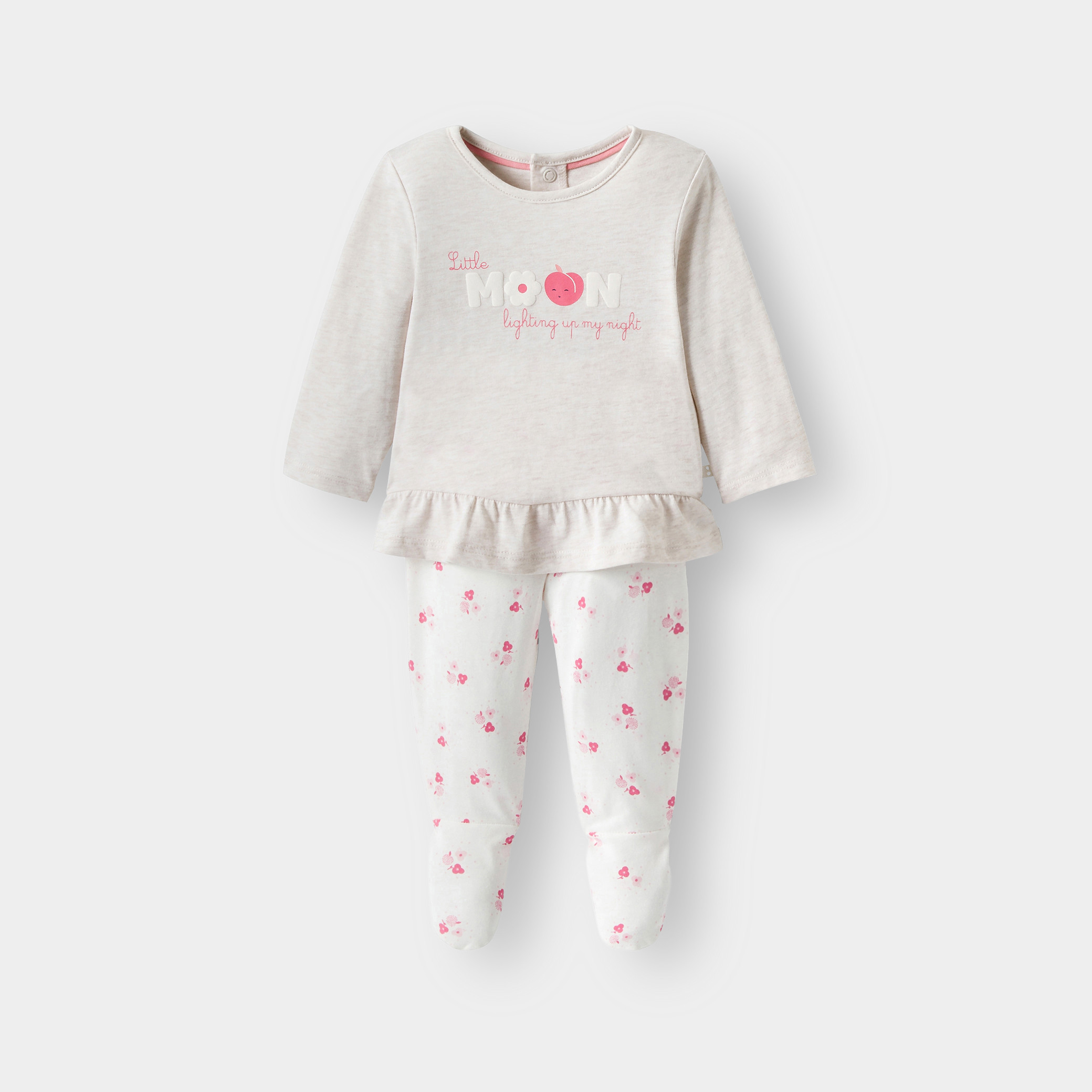 Pyjama fleuri beige bébé fille - Beige chiné