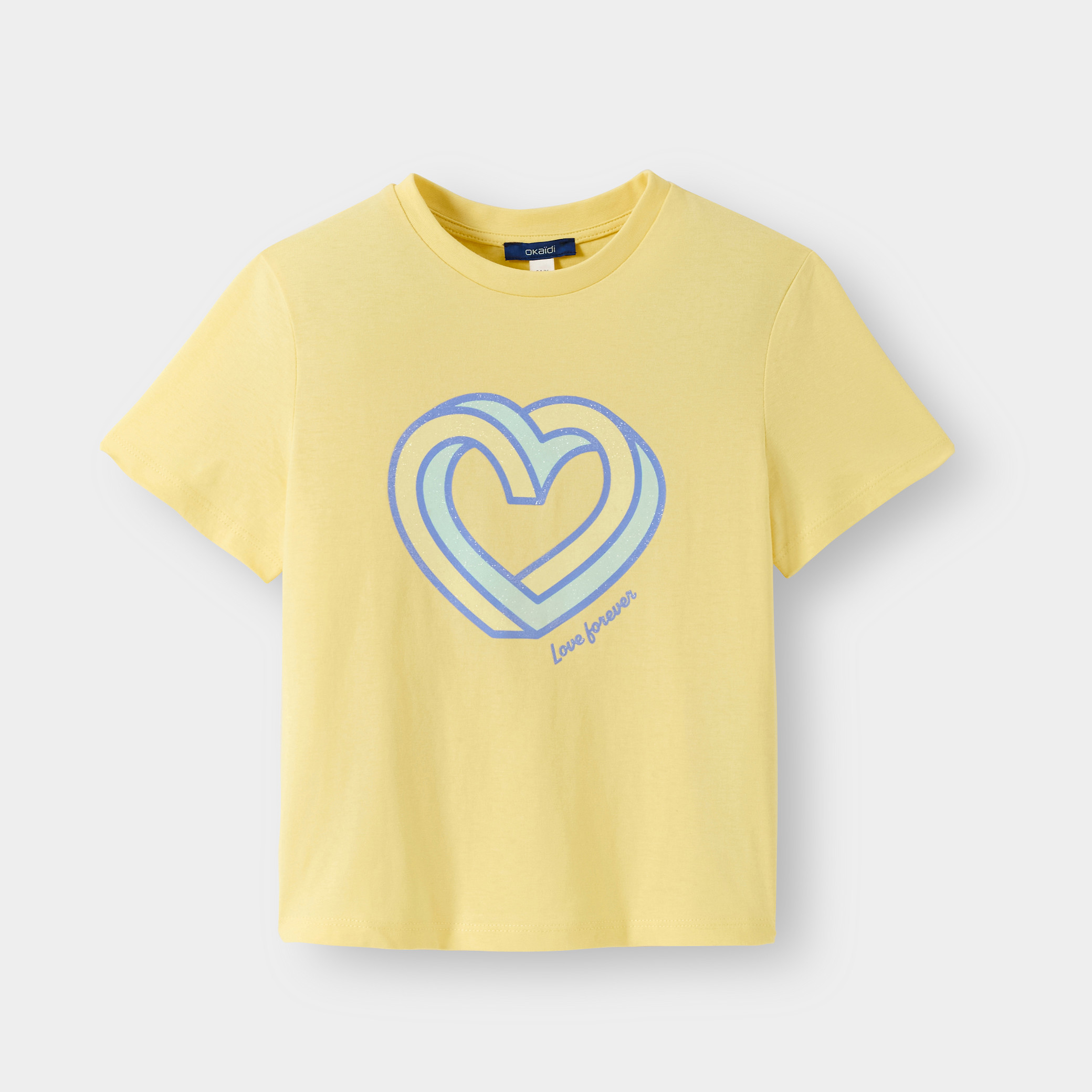 T-shirt coeur jaune fille - Jaune banane