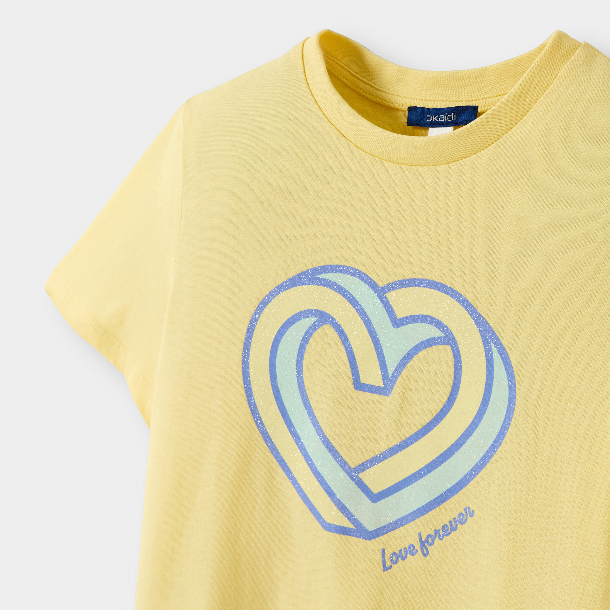 T-shirt coeur jaune fille - Jaune banane