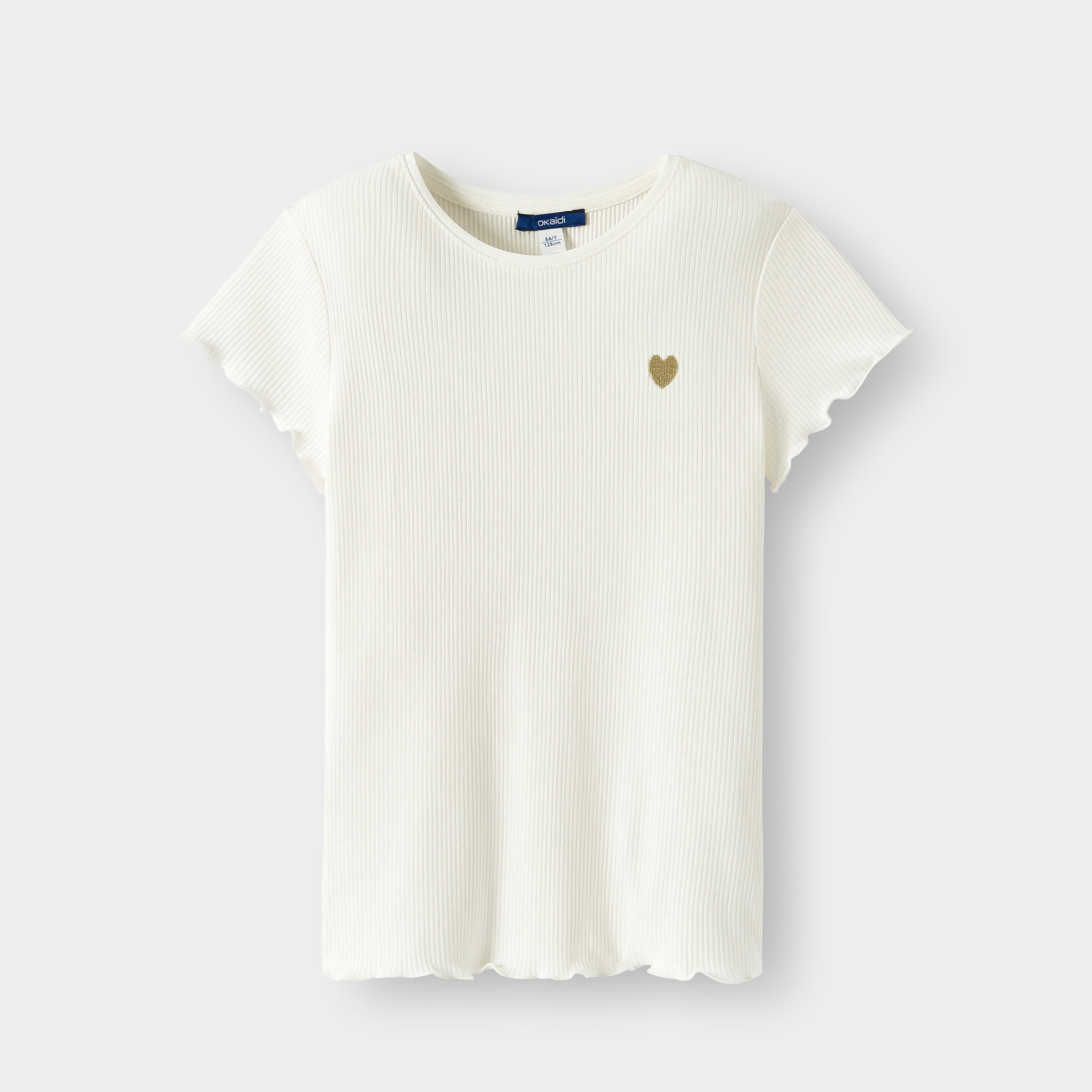 T-shirt maille côtelée rose fille - Blanc