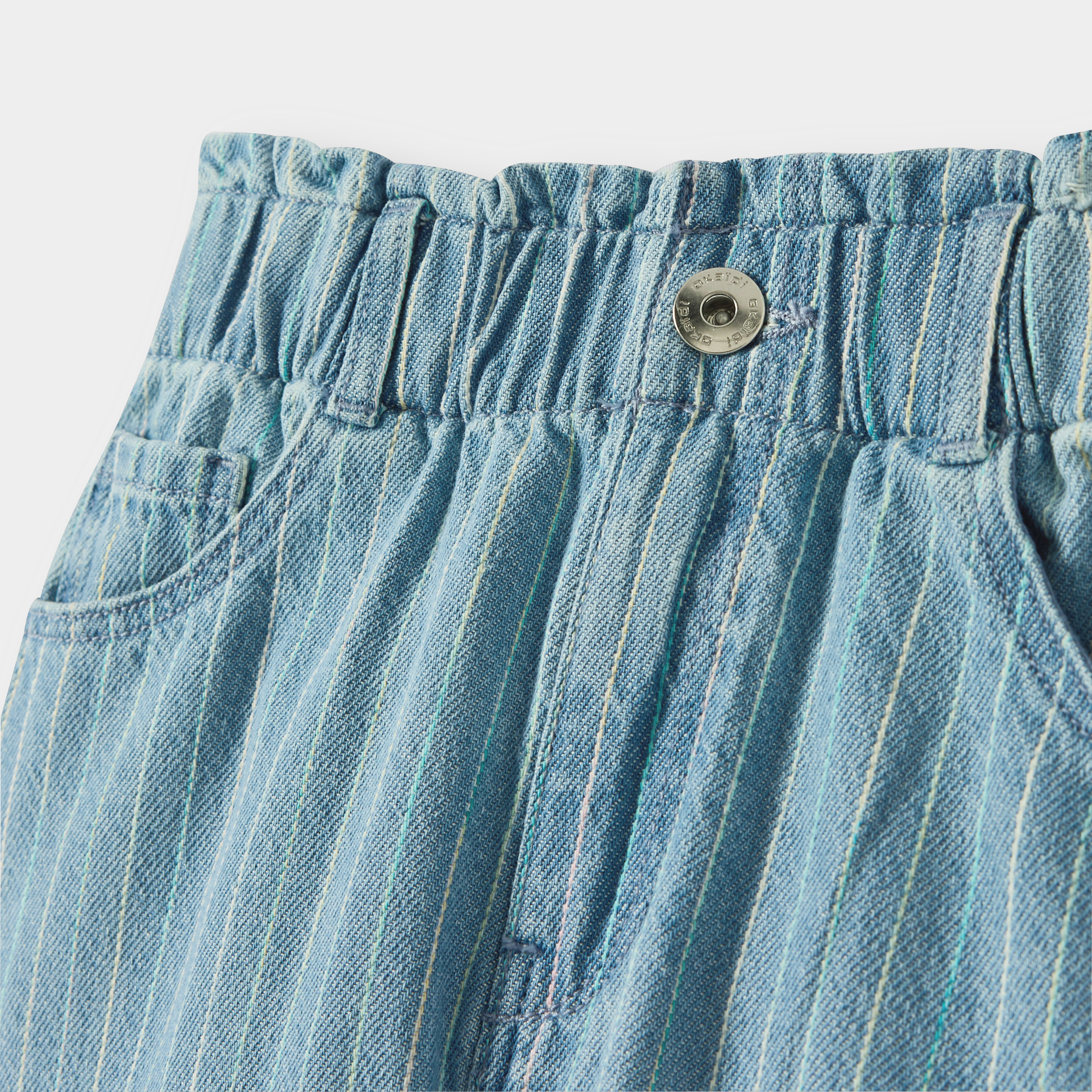 Pantalon denim rayé bleu fille - Rayures multicolore