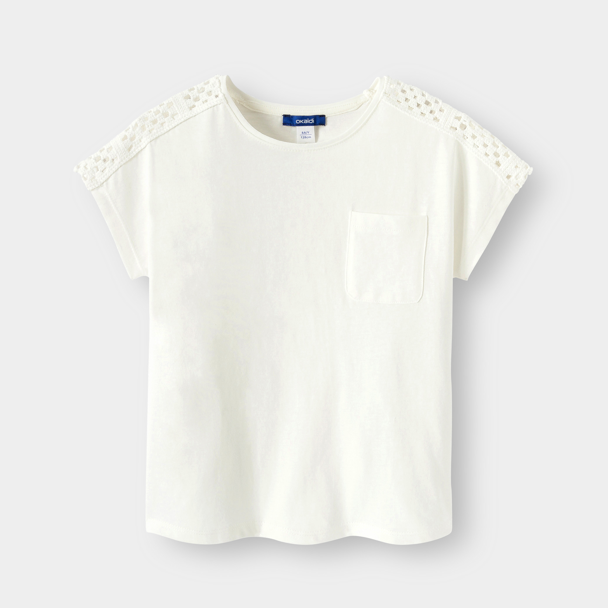 T-shirt dentelle rose fille - Blanc écru