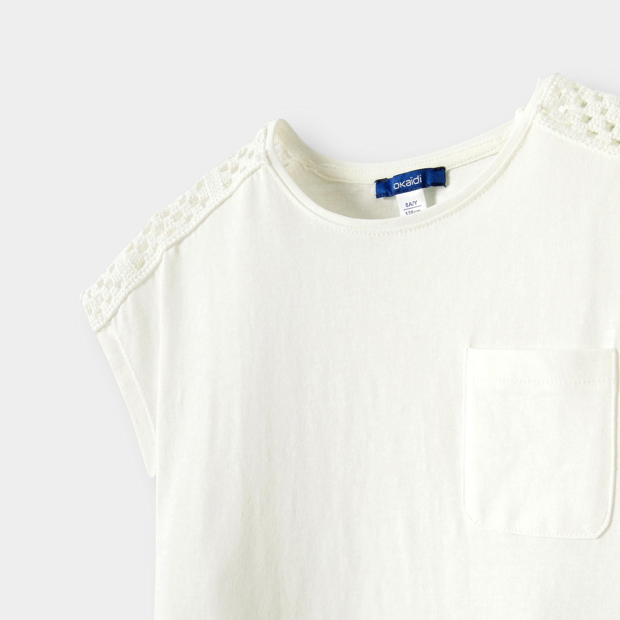 T-shirt dentelle rose fille - Blanc écru