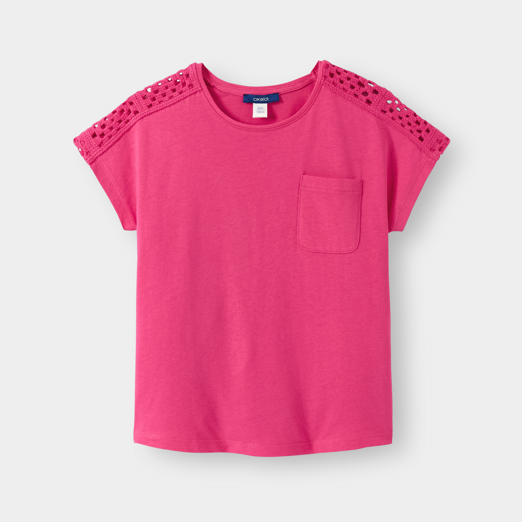 T-shirt dentelle rose fille - Rose feu