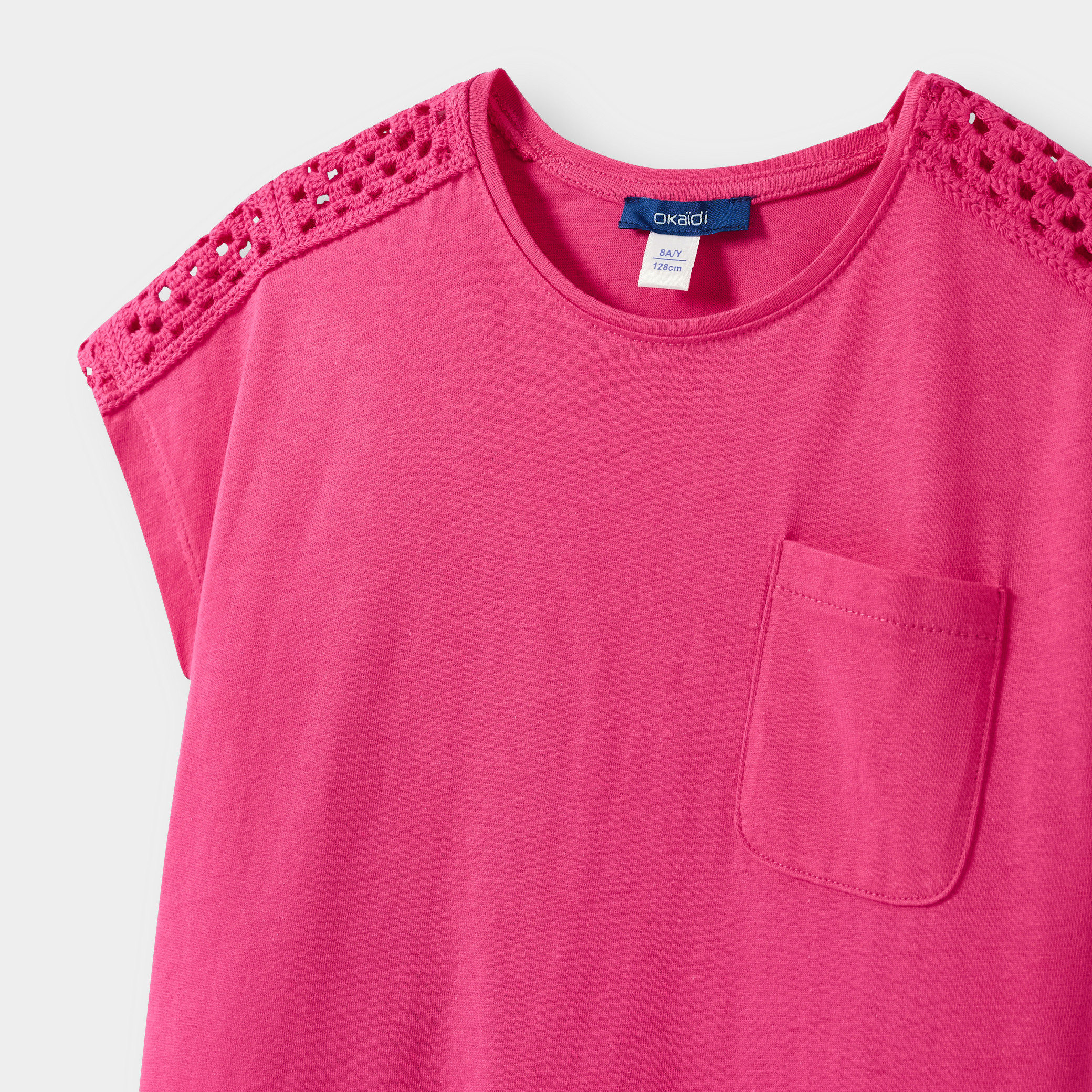 T-shirt dentelle rose fille - Rose feu