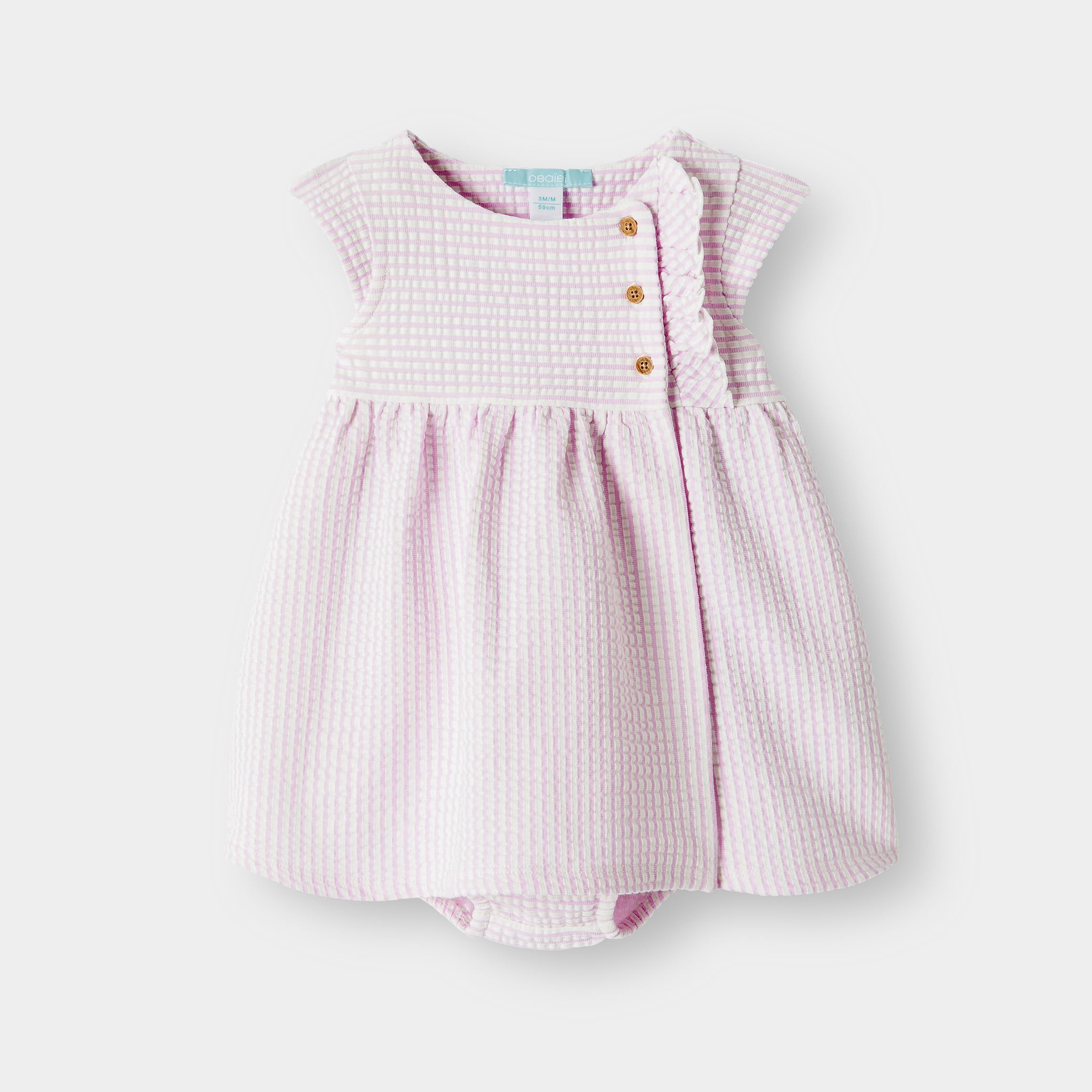 Robe seersucker vichy rose bébé fille - Rayures Violet