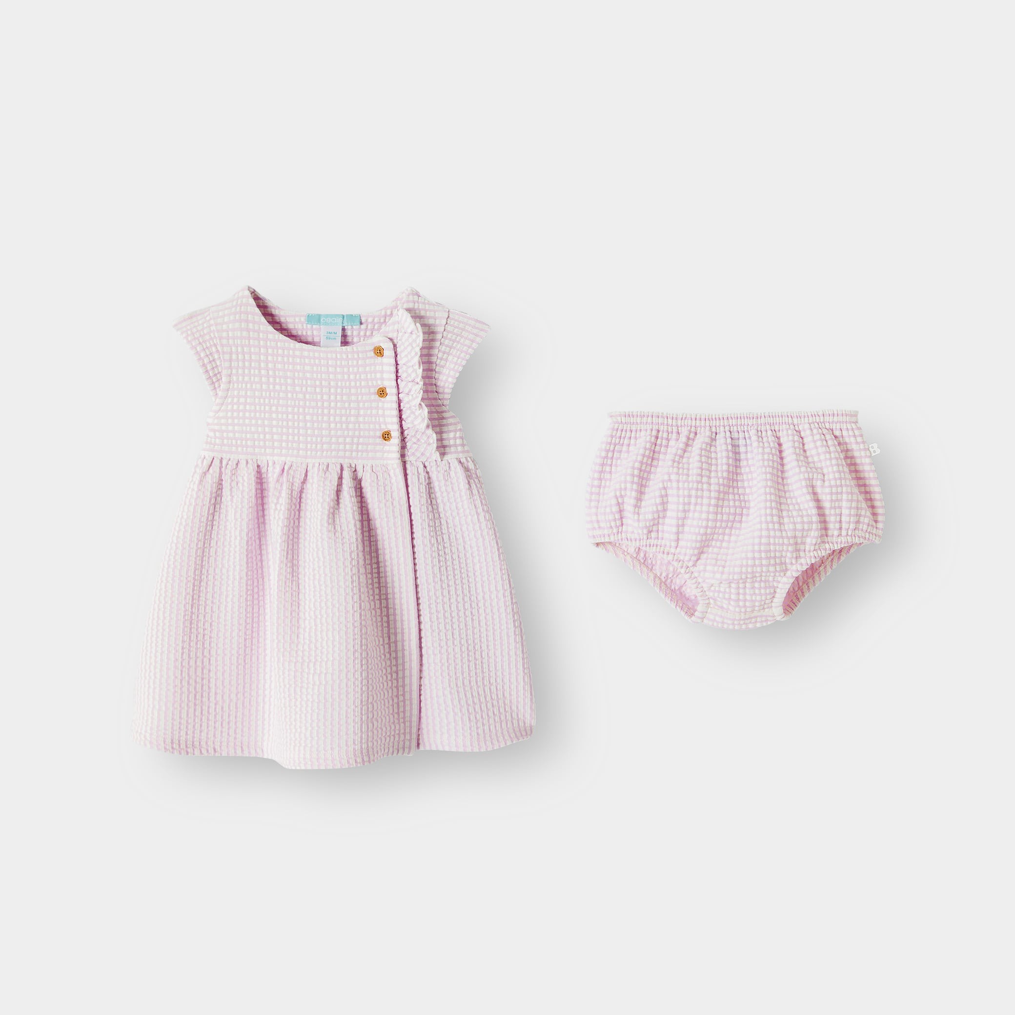 Robe seersucker vichy rose bébé fille - Rayures Violet