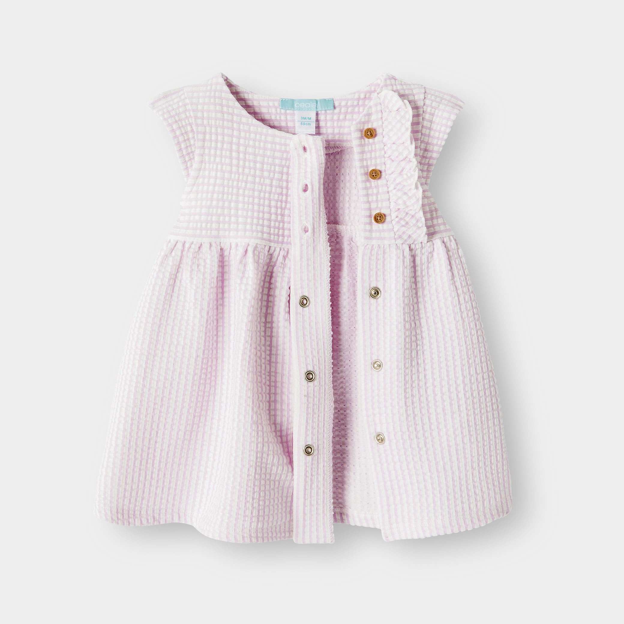 Robe seersucker vichy rose bébé fille - Rayures Violet