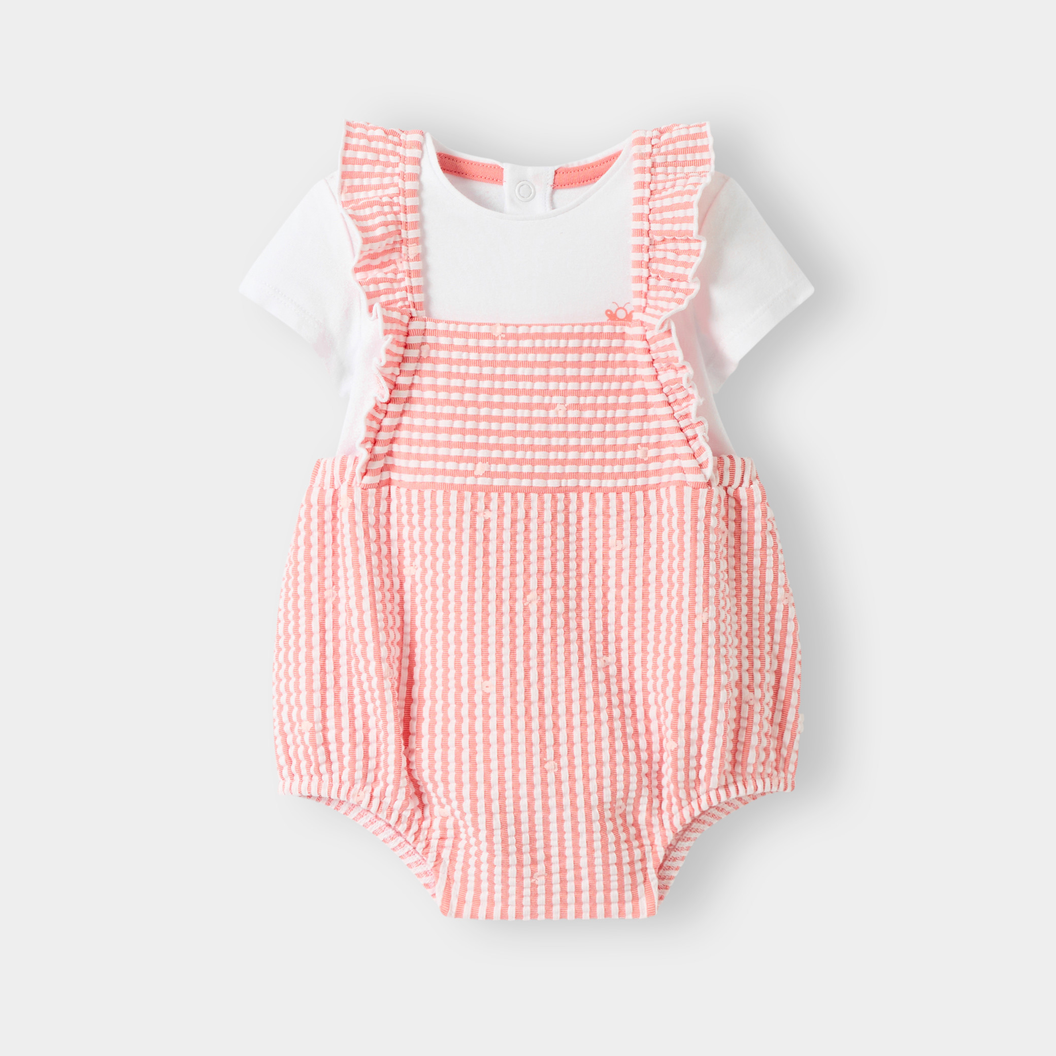 Barboteuse vichy et body rose bébé fille - Rayures rose