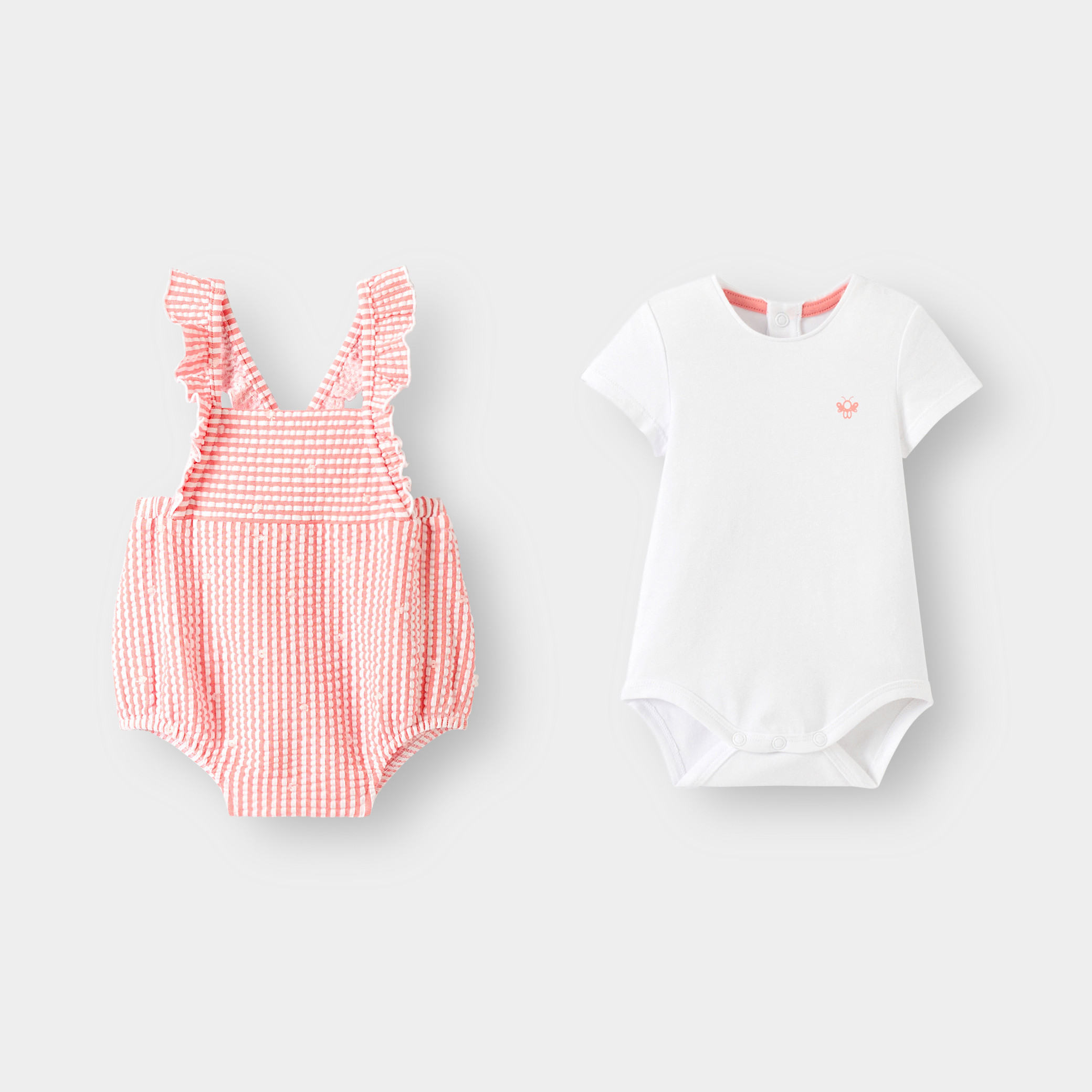 Barboteuse vichy et body rose bébé fille - Rayures rose