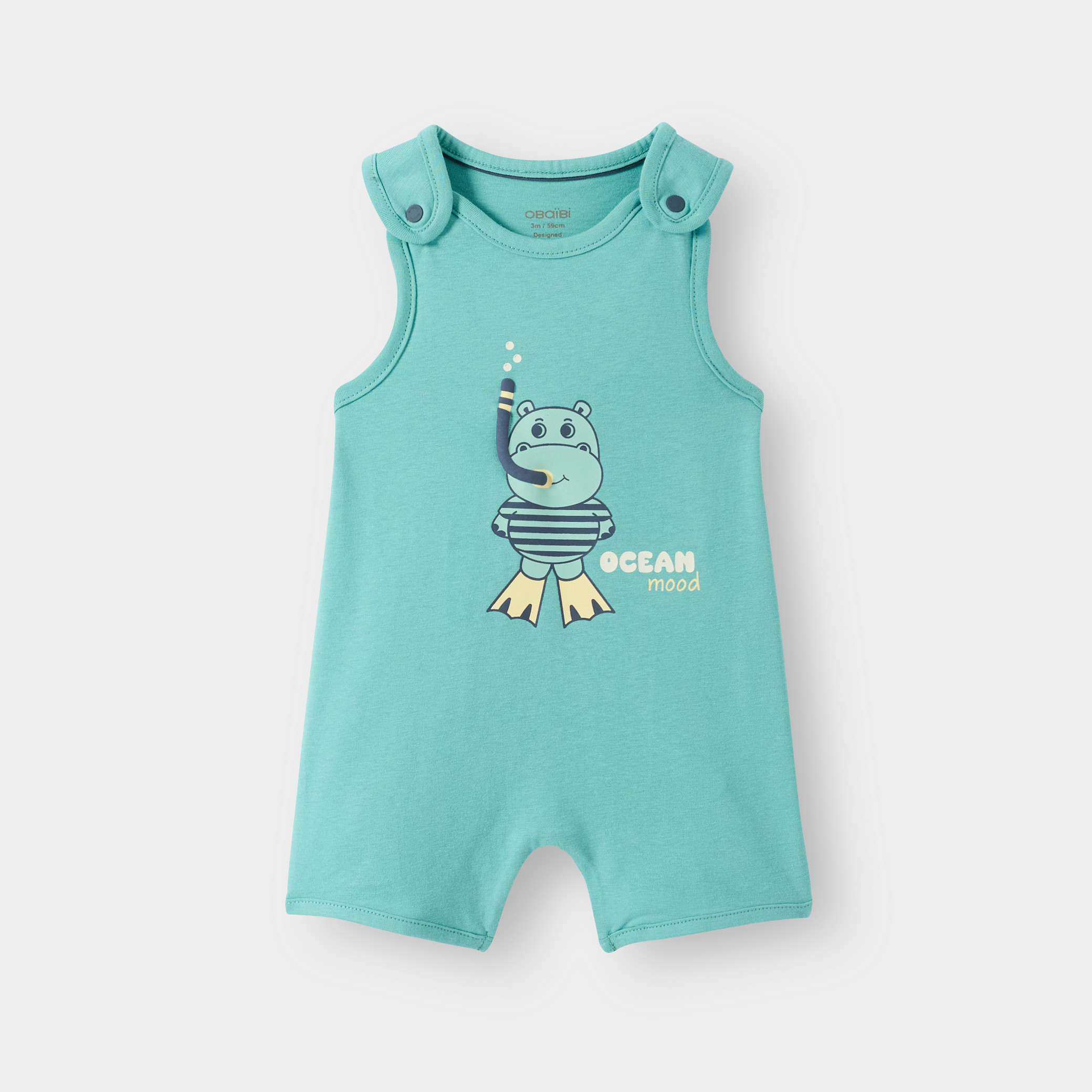Combi courte hippopotame bleu bébé garçon - Bleu azul