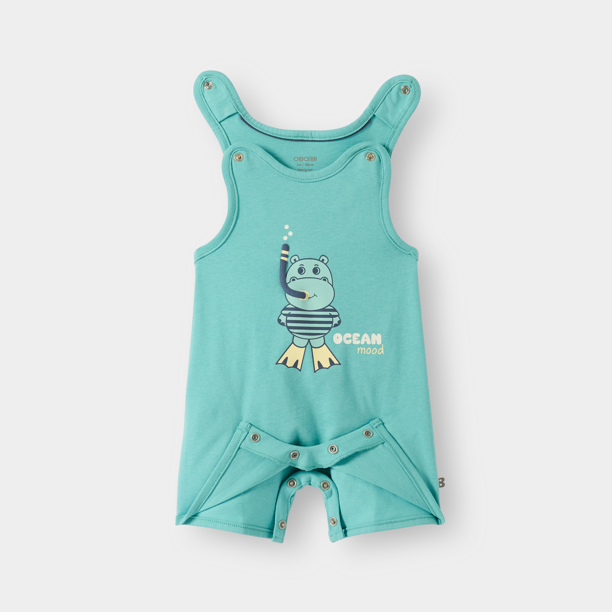 Combi courte hippopotame bleu bébé garçon - Bleu azul