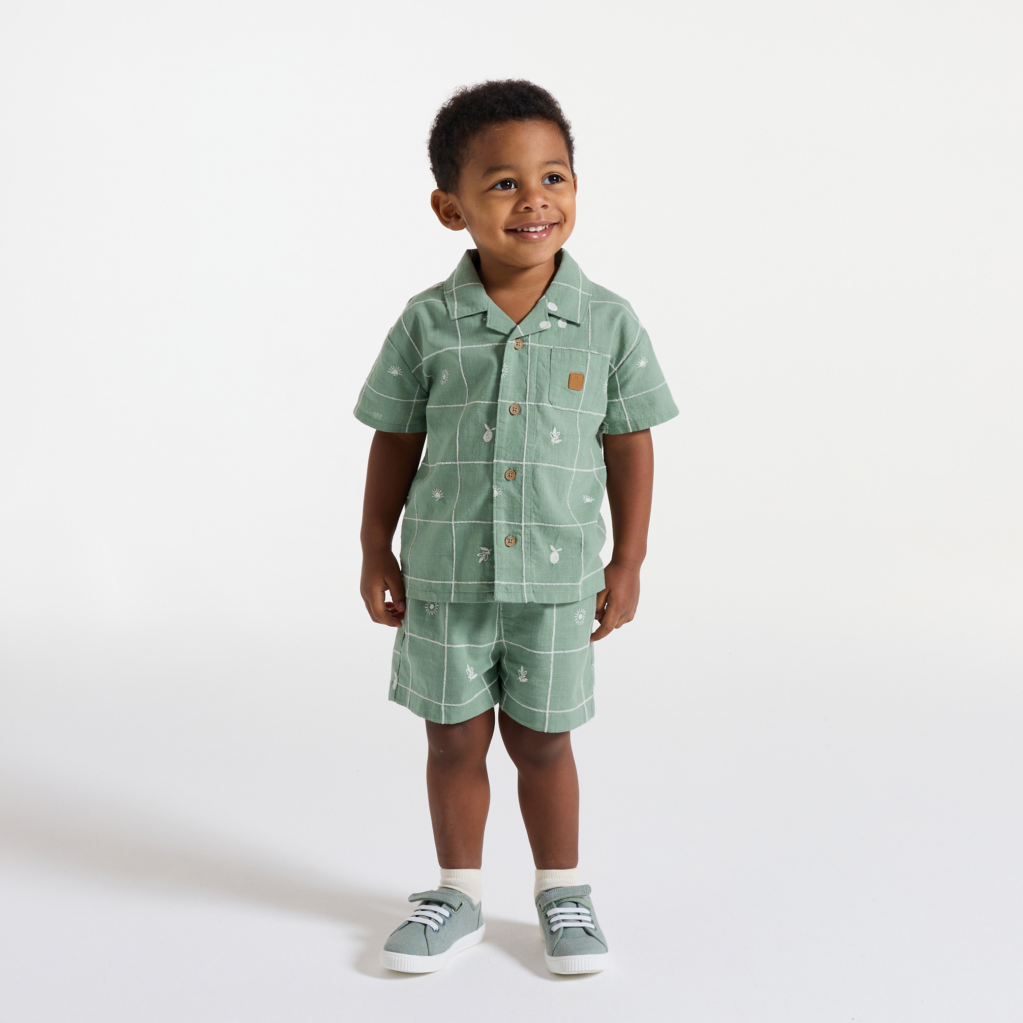Chemise en denim bleu bébé garçon - Vert olivier