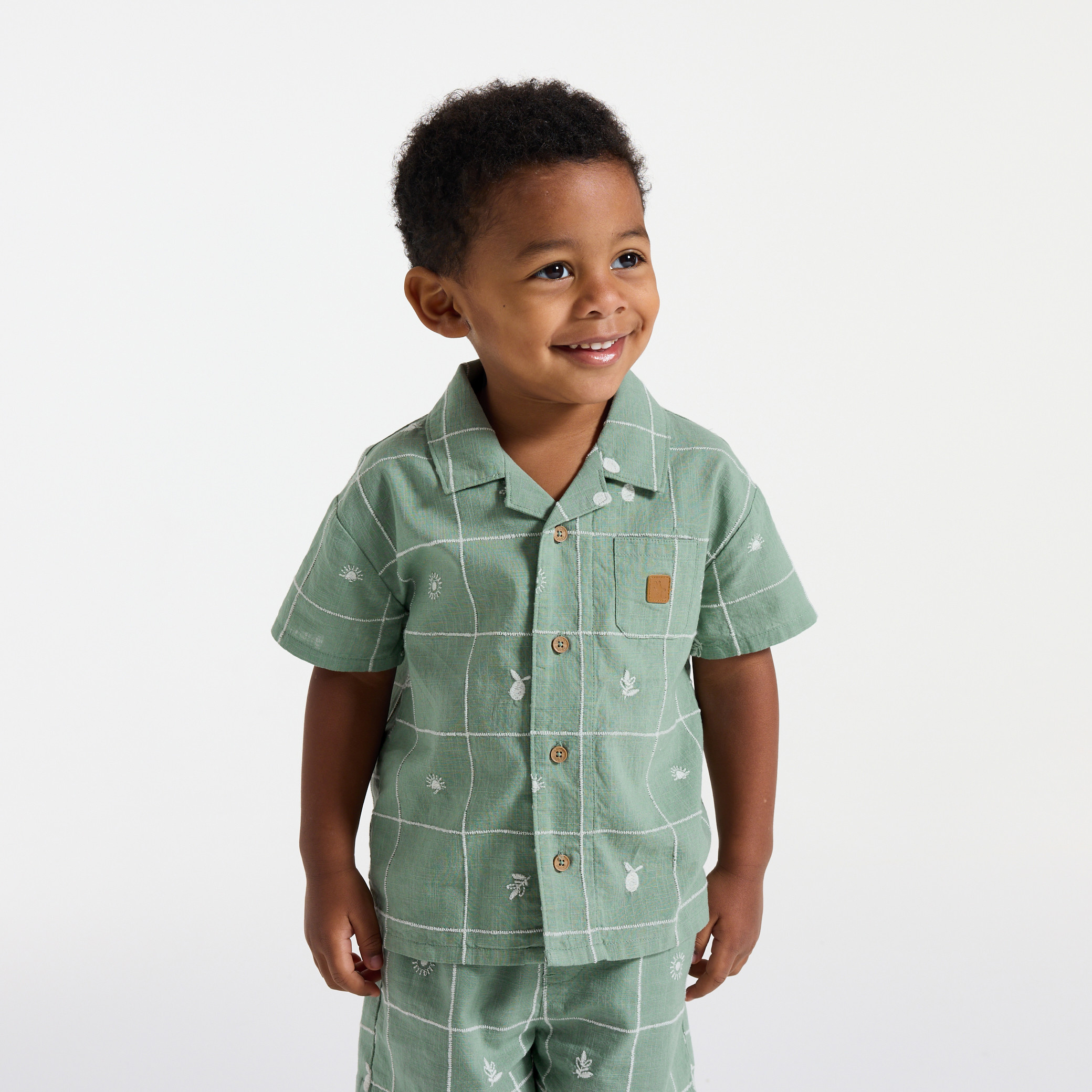 Chemise en denim bleu bébé garçon - Vert olivier