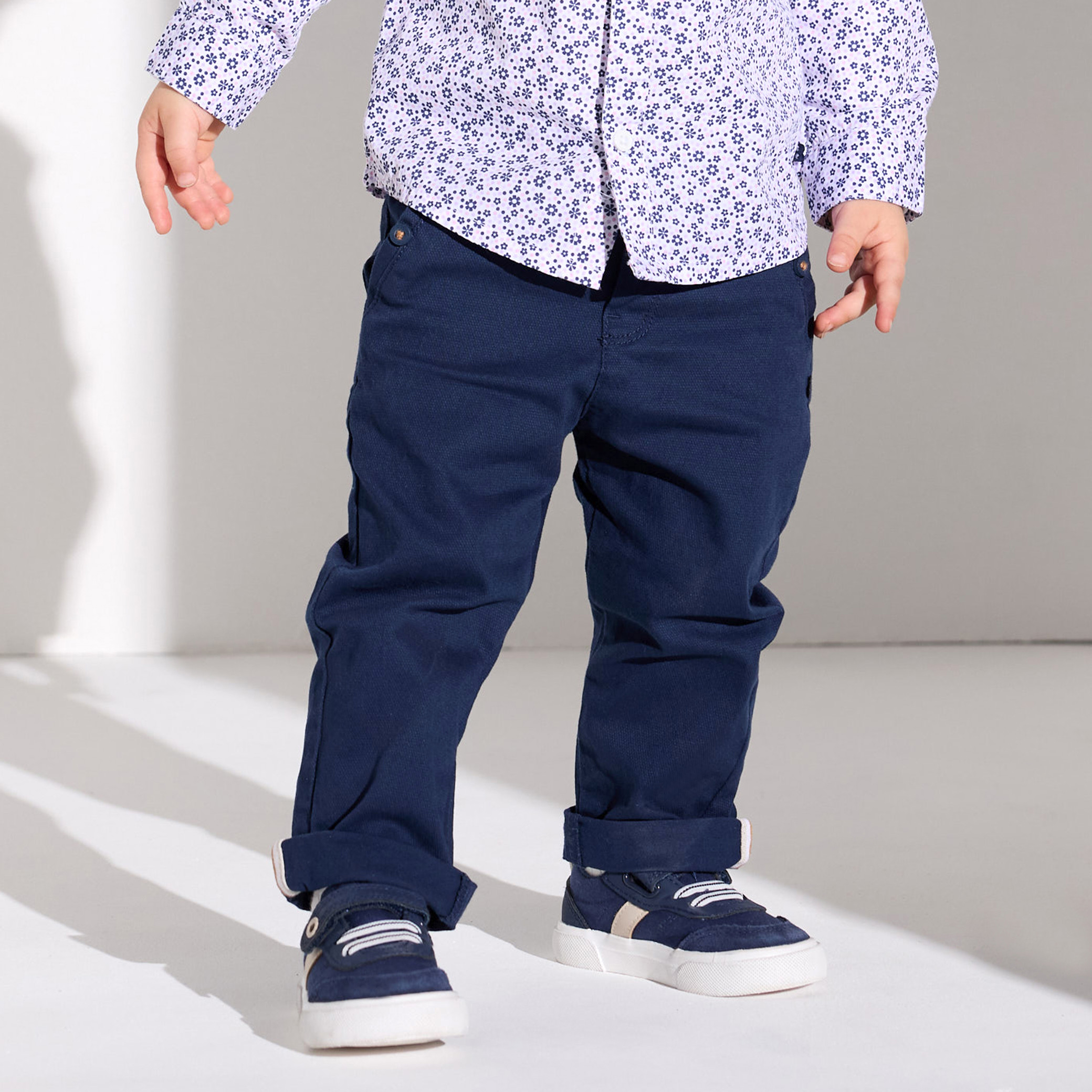 Pantalon chic coton fantaisie beige bébé garçon - Bleu navy