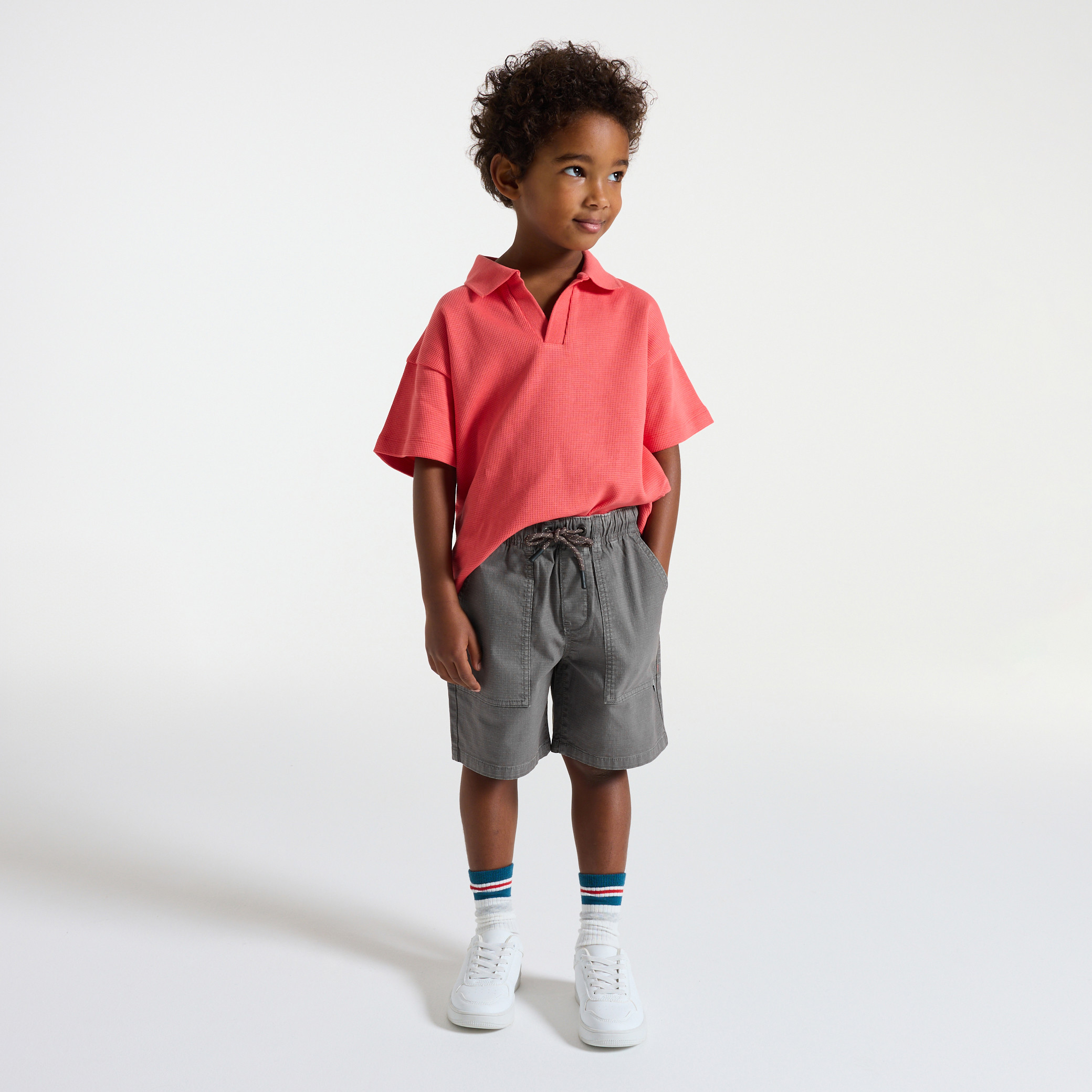 Bermuda cargo rouge corail garçon - Gris Zinc