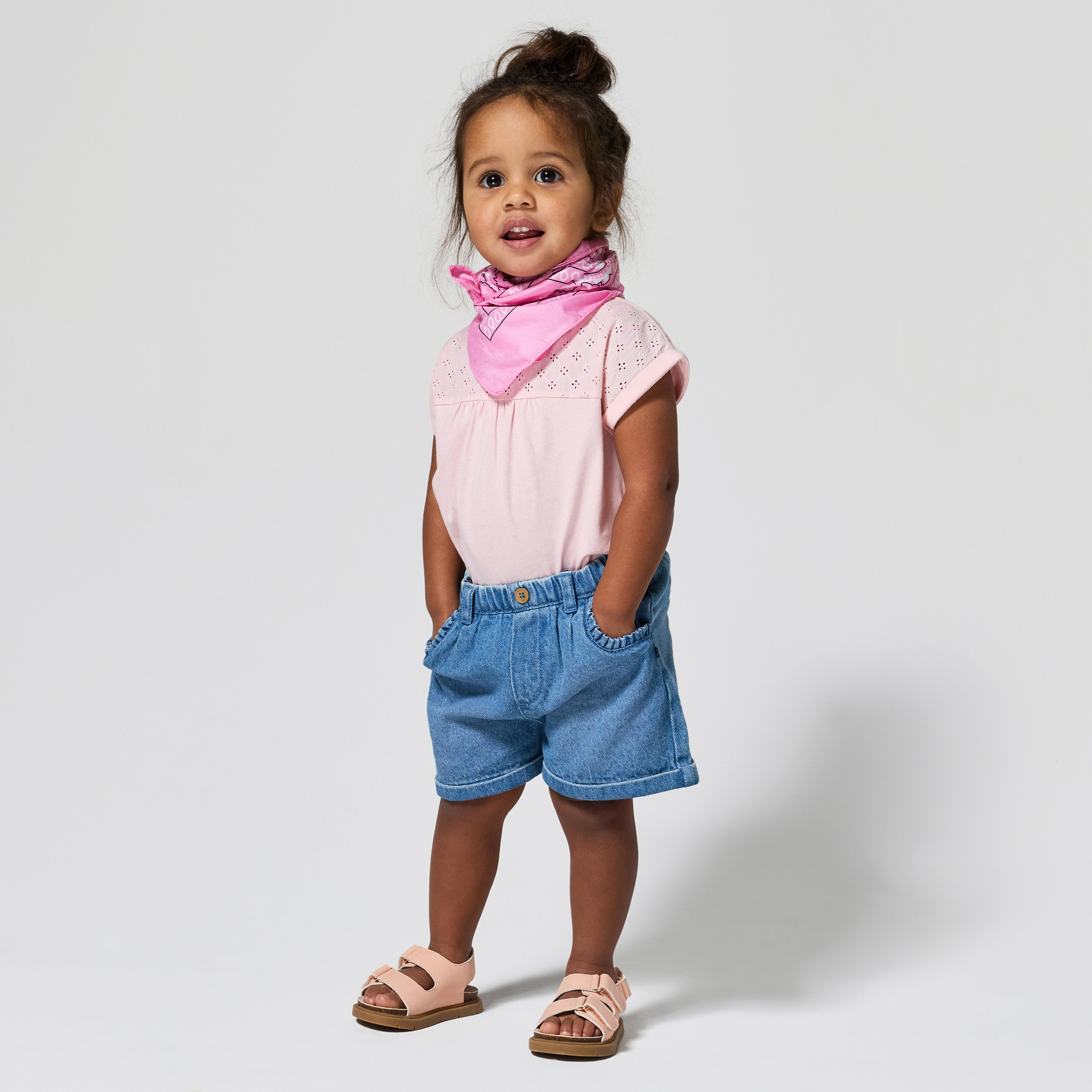 Short denim bleu foncé bébé fille - Denim bleu clair