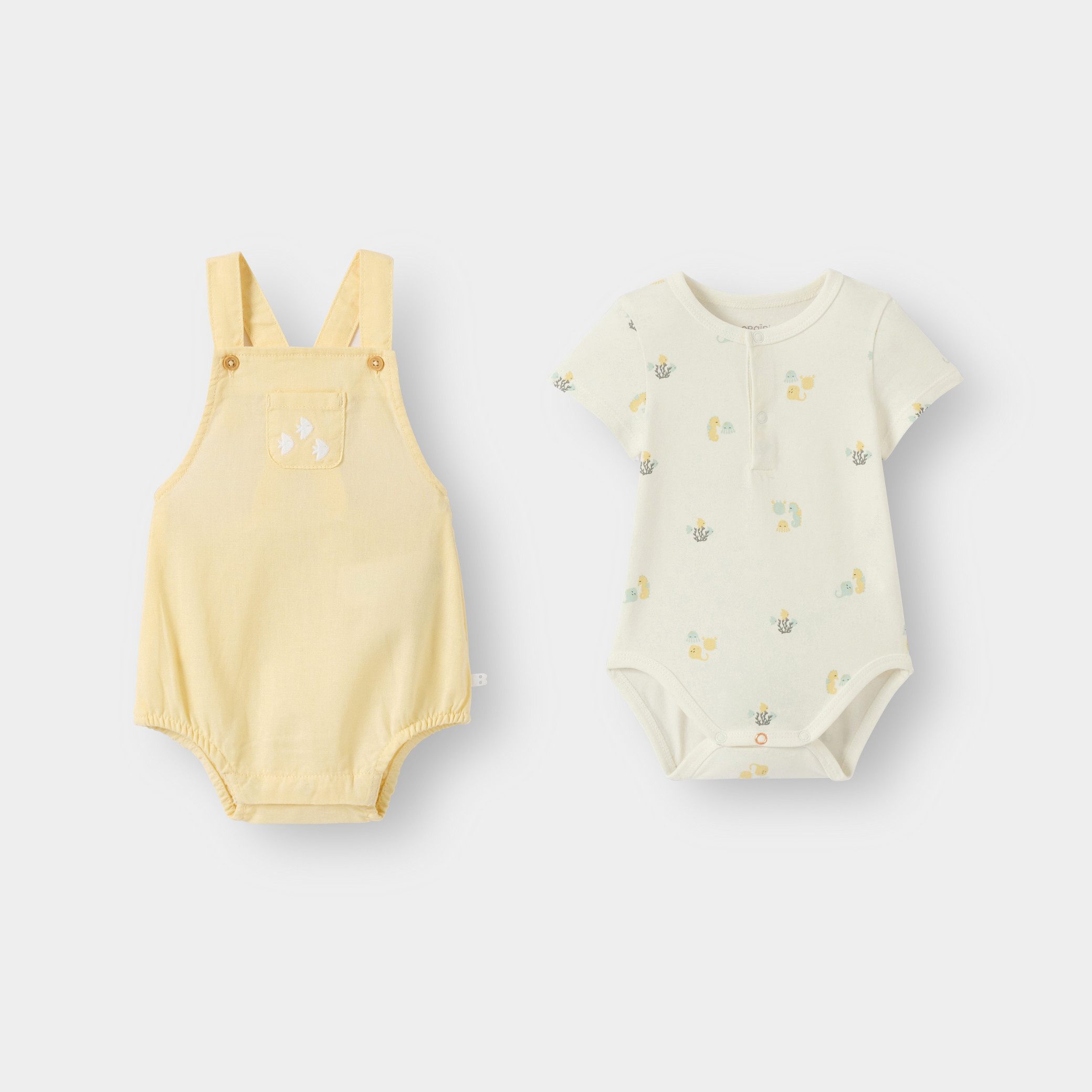 Barboteuse jaune et body à motif bébé fille - Vanille