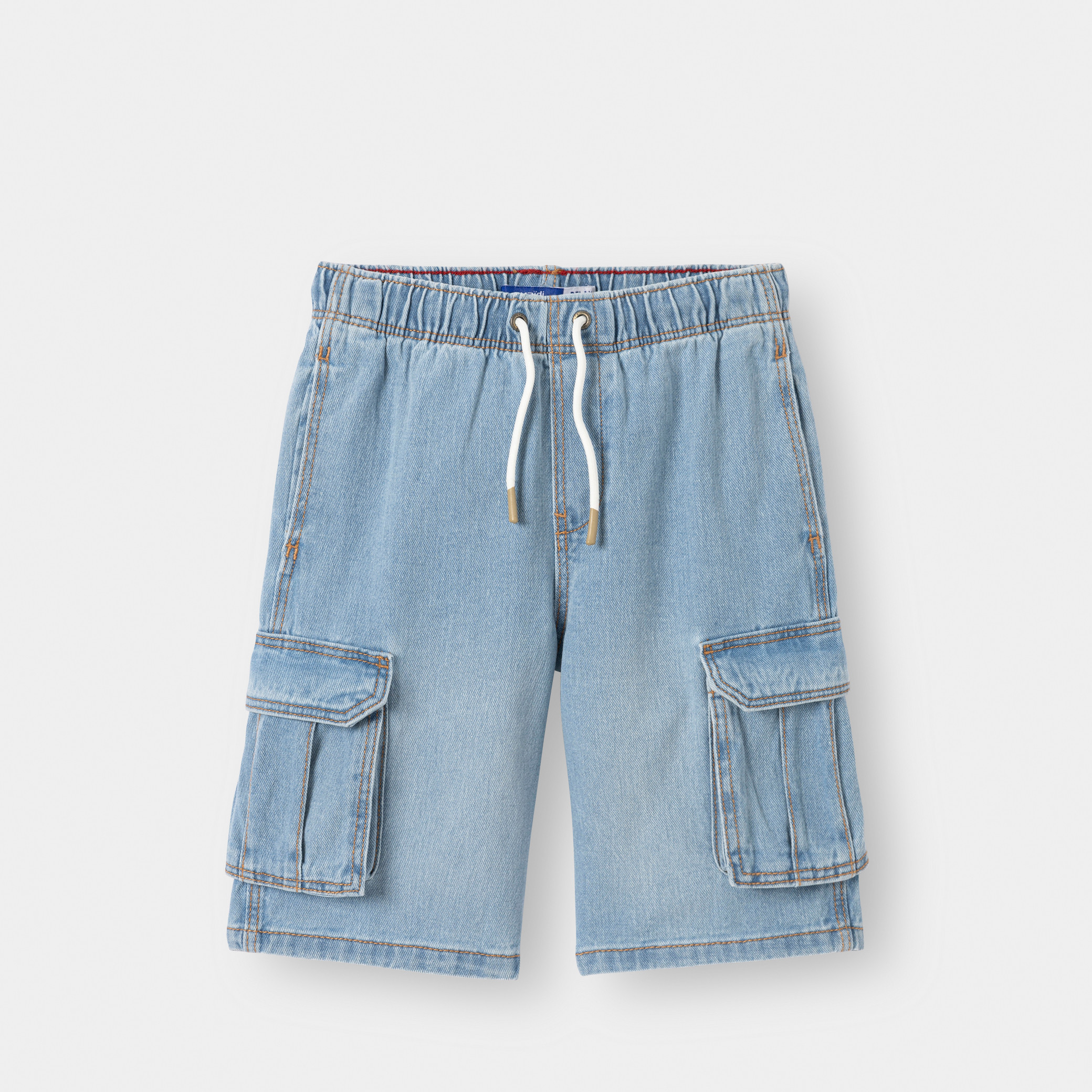 Bermuda cargo denim garçon bleu - Denim Bleached Blue