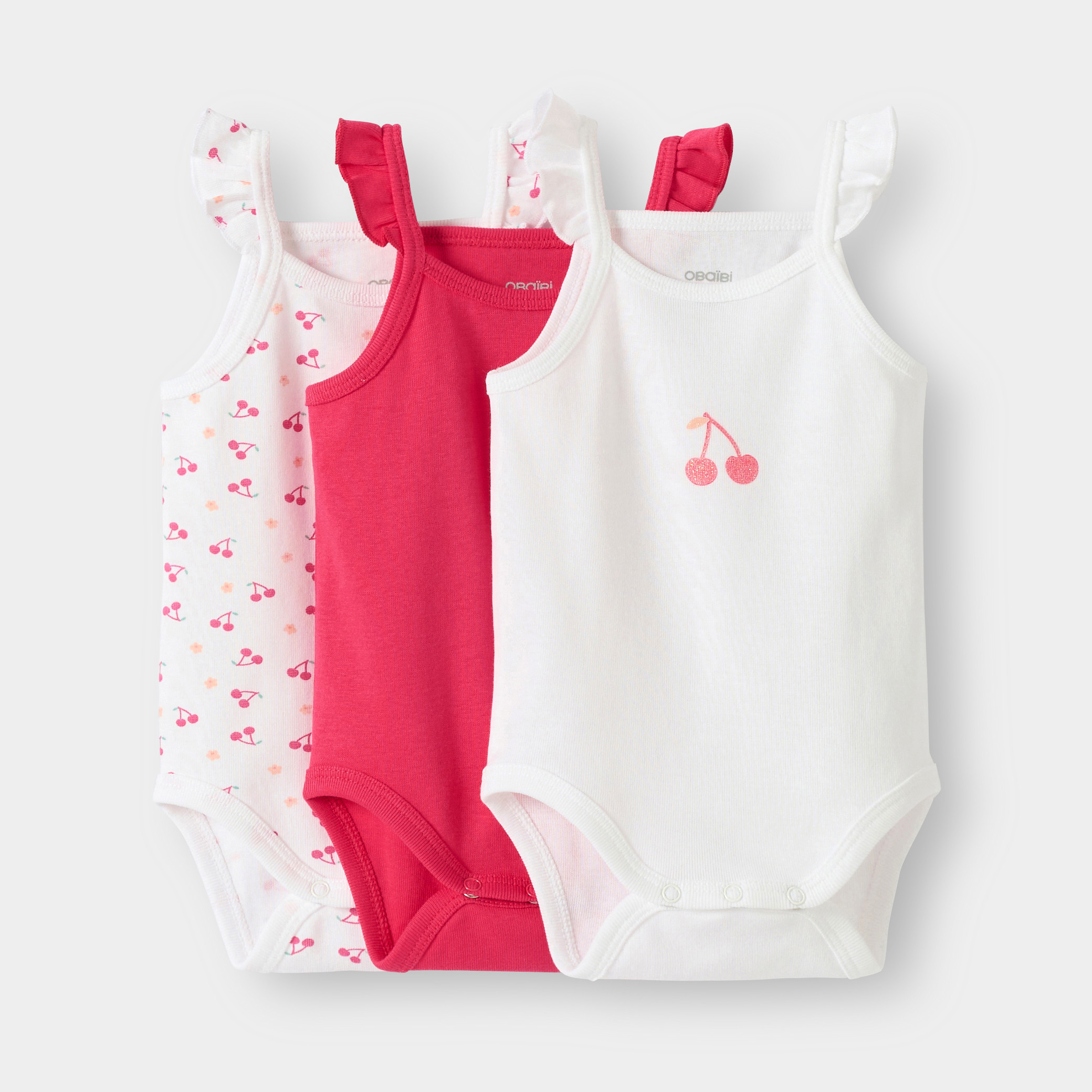 Body à bretelles cerise rose bébé fille (lot de 3) - rose