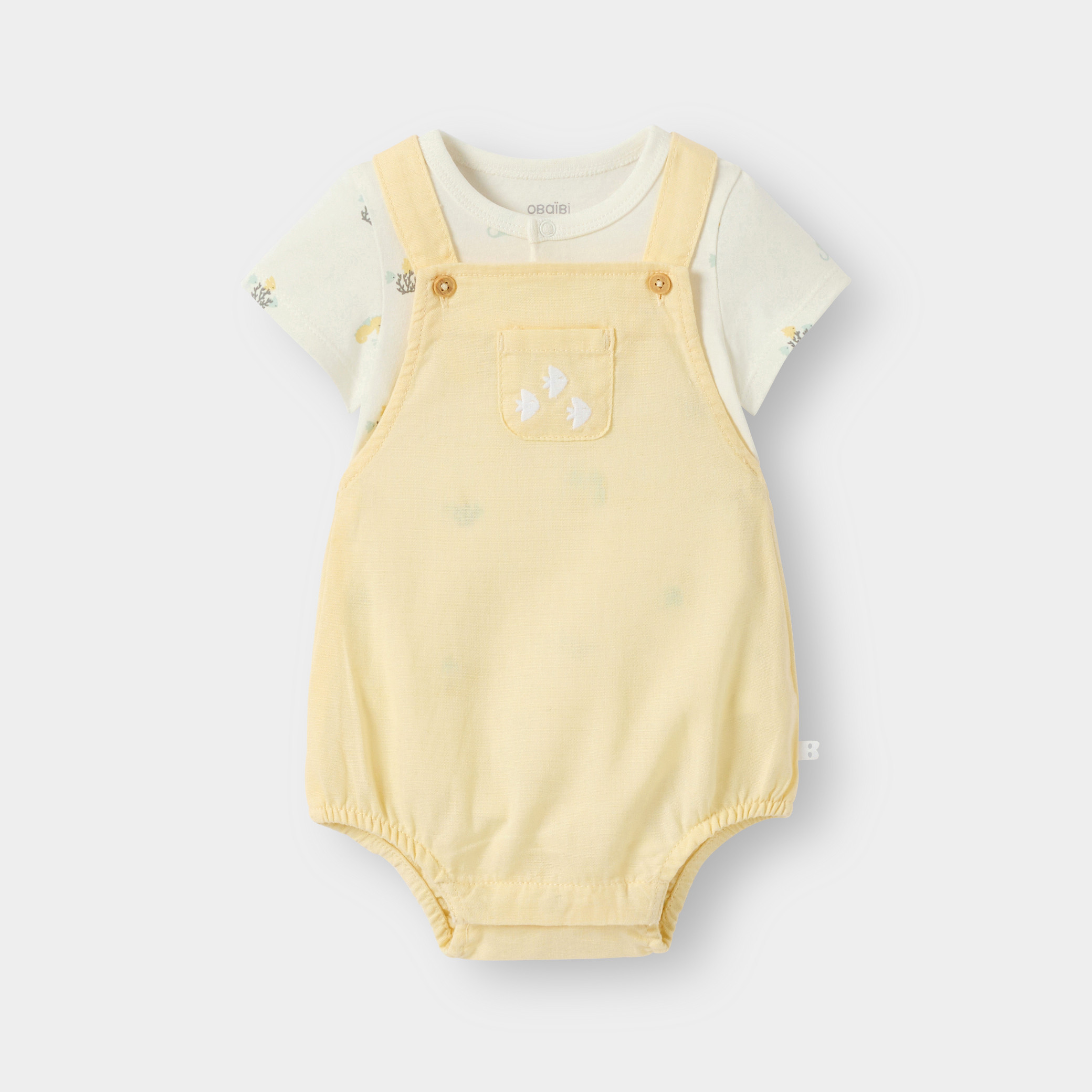 Barboteuse jaune et body à motif bébé fille - Vanille