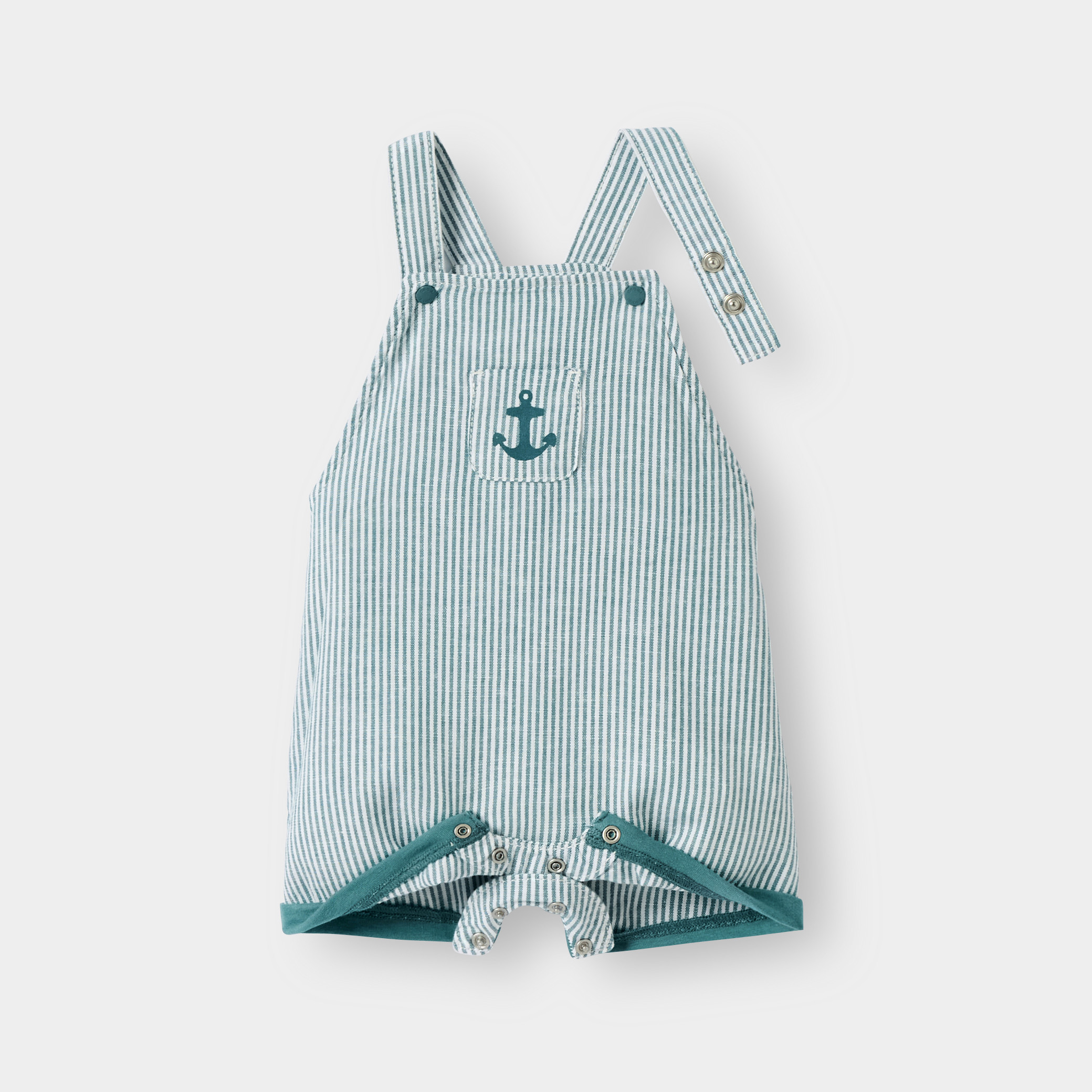 Salopette courte et body vert bébé garçon - Rayures bleu
