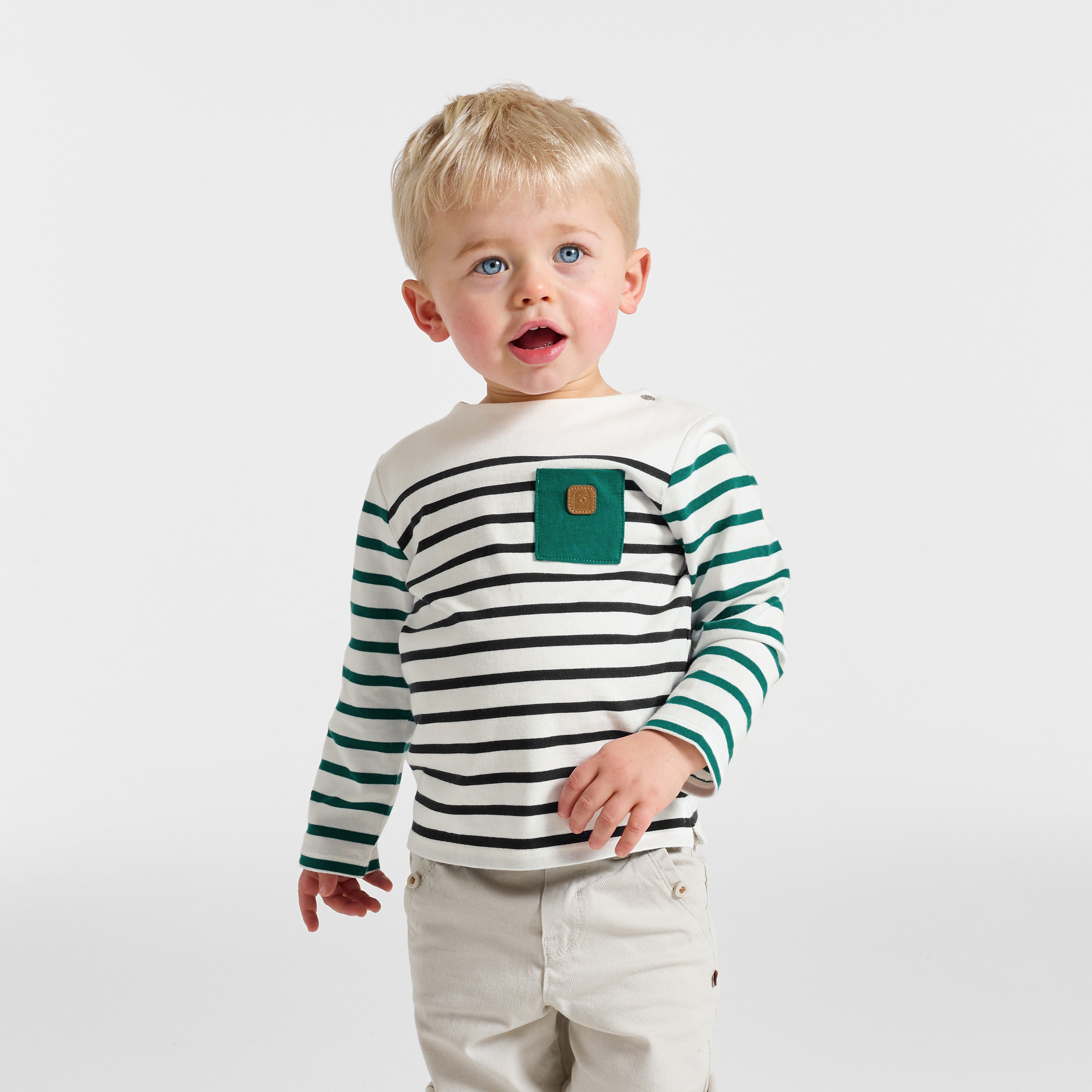 T-shirt manches longues rayé vert bébé garçon - Rayures vert