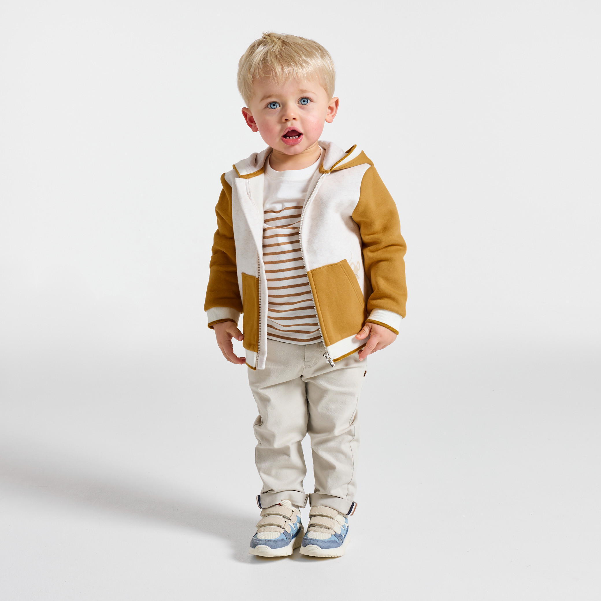 Sweat zippé molleton à capuche jaune bébé garçon - Jaune Miel