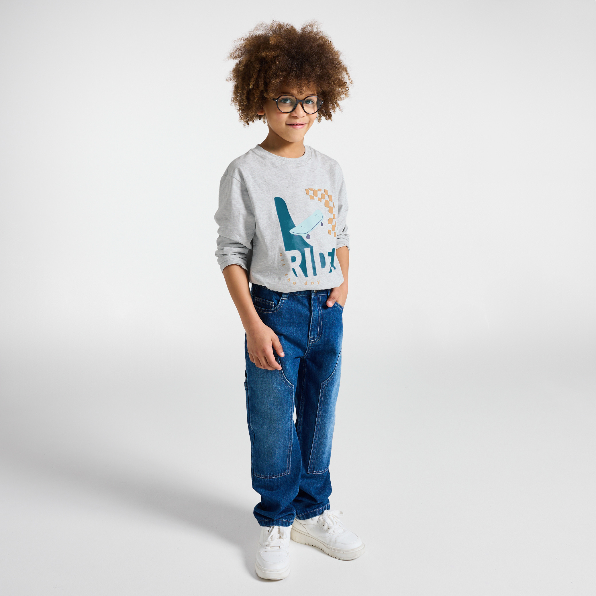 T-shirt manches longues skate gris garçon - Gris chiné