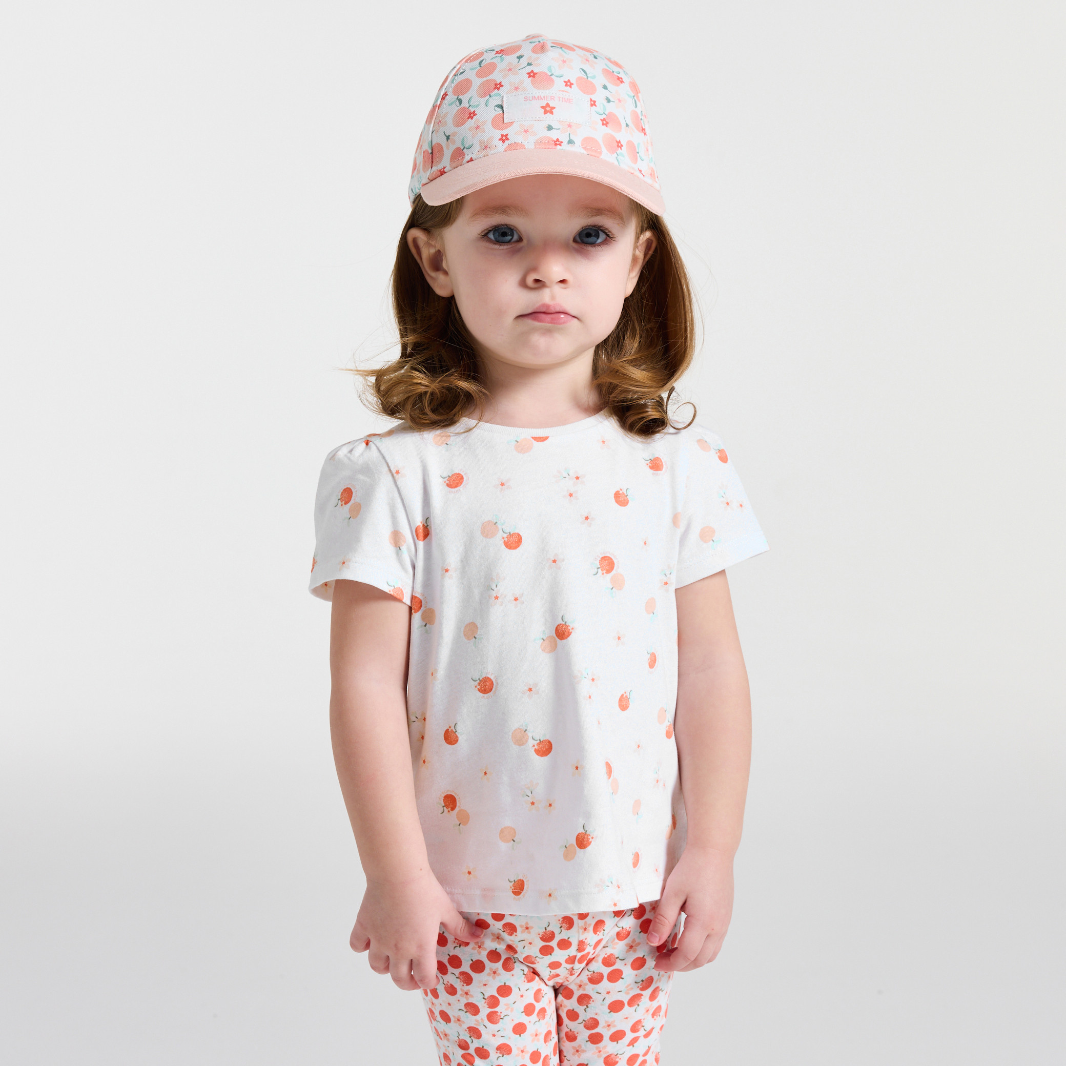 T-shirt jersey fruits blanc bébé fille - Imprimé orange