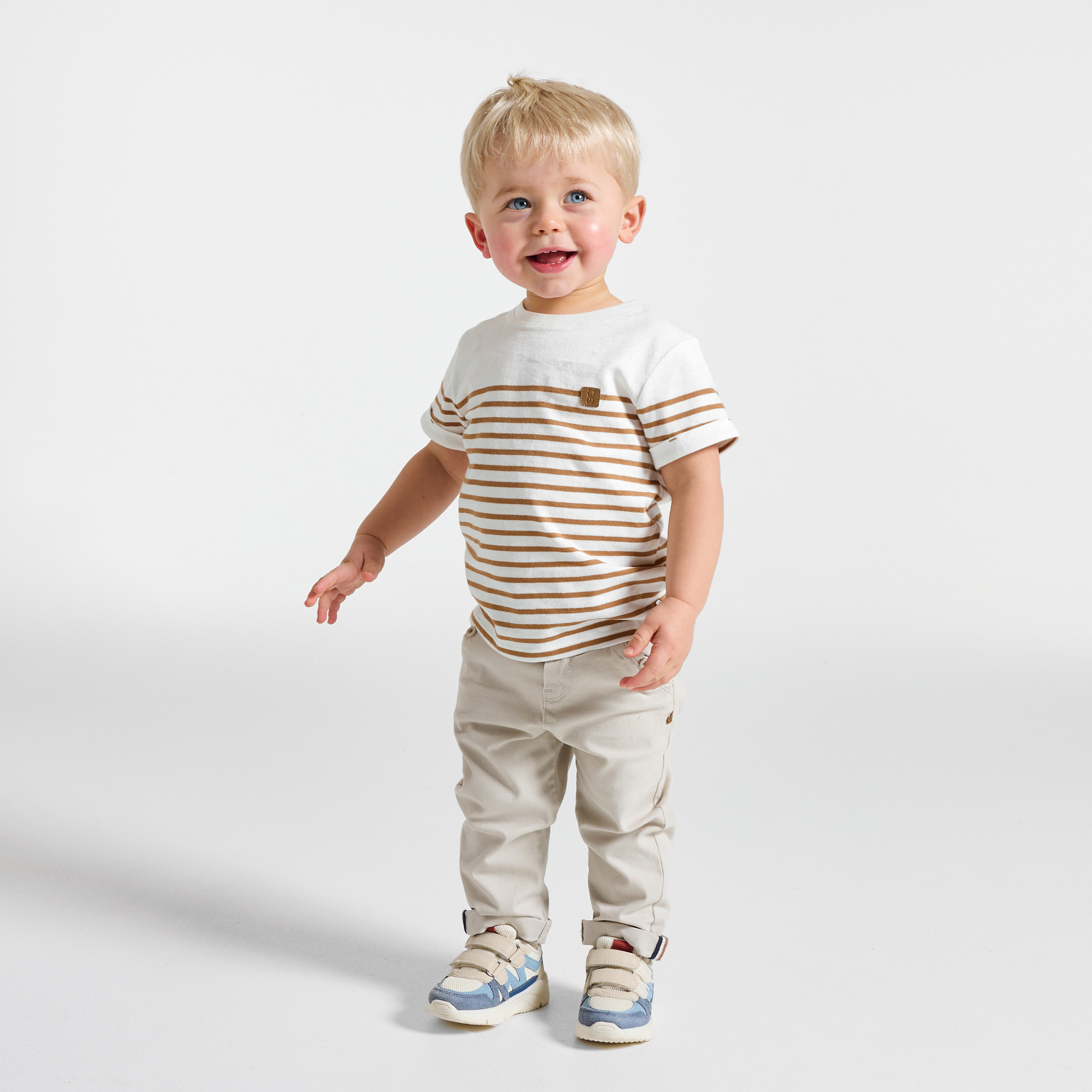 T-shirt rayé marinière bleu marine bébé garçon - Rayures marron